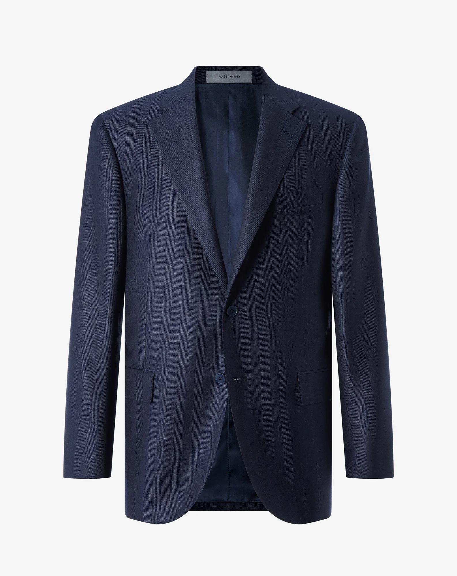 Navy blue wool and silk jacket with herringbone pattern - 1
