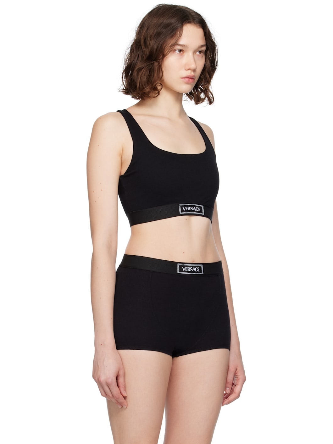 Black 'Versace' 90s Elastic Bra - 2