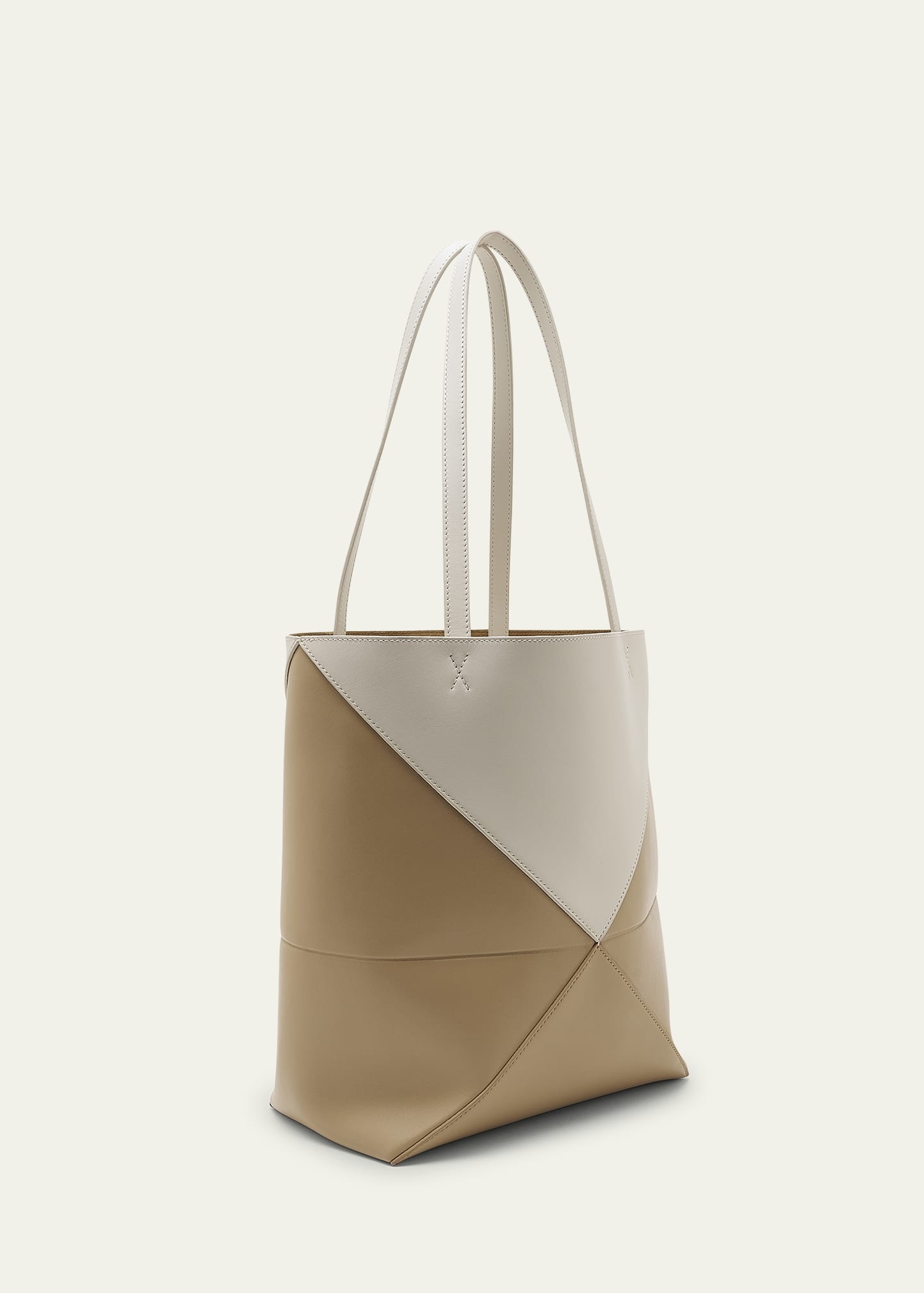 Puzzle Fold Medium Tote Bag in Shiny Bicolor Leather - 3