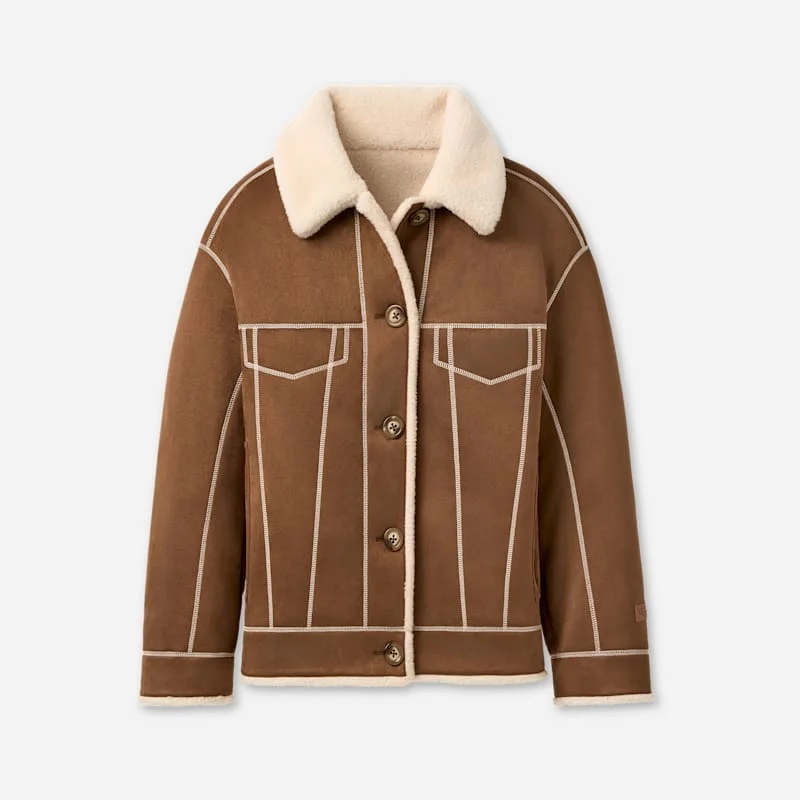 ® Women's Frankie Reversible Trucker Jacket in Dark Chestnut/Cream - 1