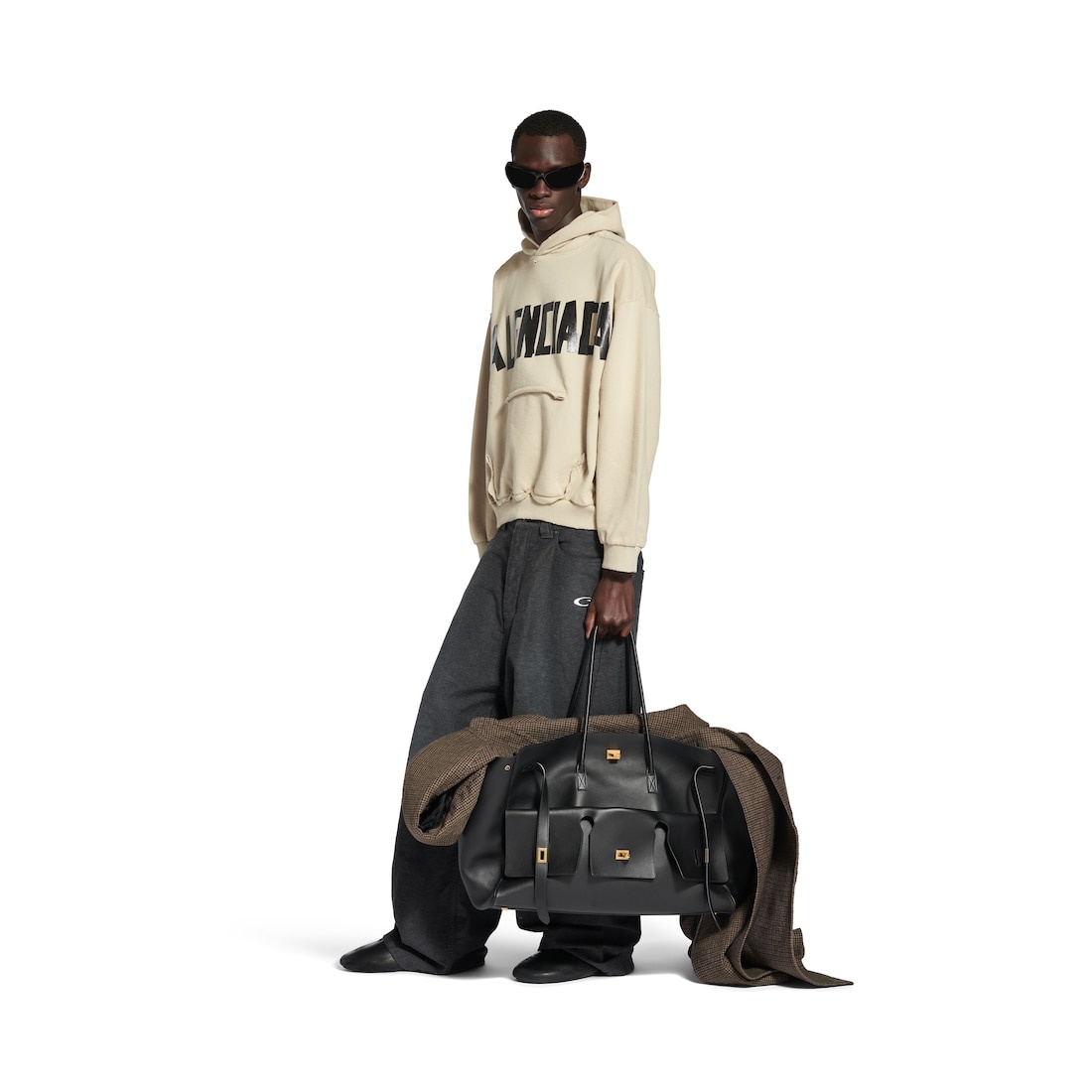 Tape Type Ripped Pocket Hoodie in Beige - 2