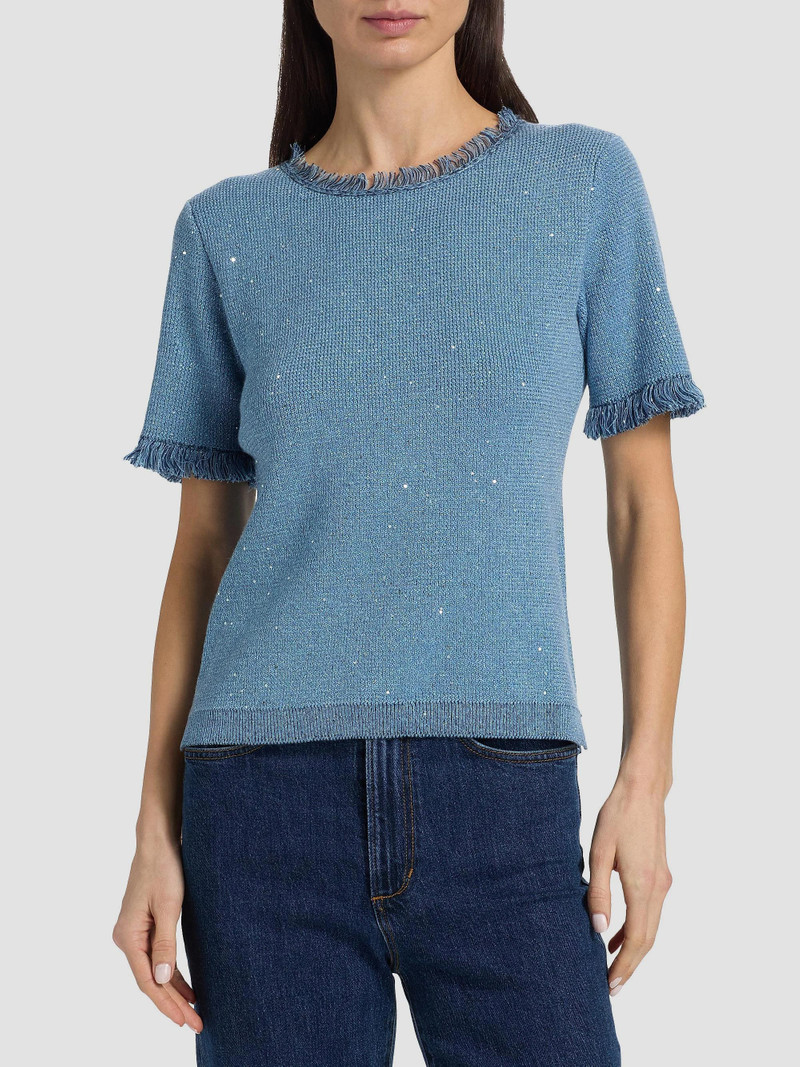 Women's Kate Fray-Trim Short-Sleeve Linen-Blend Sweater - Blue 3