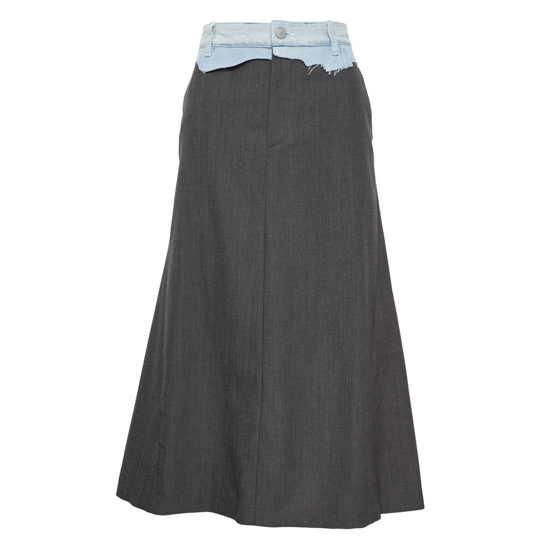 Long Tailoring Wool Canvas Skirt - 1