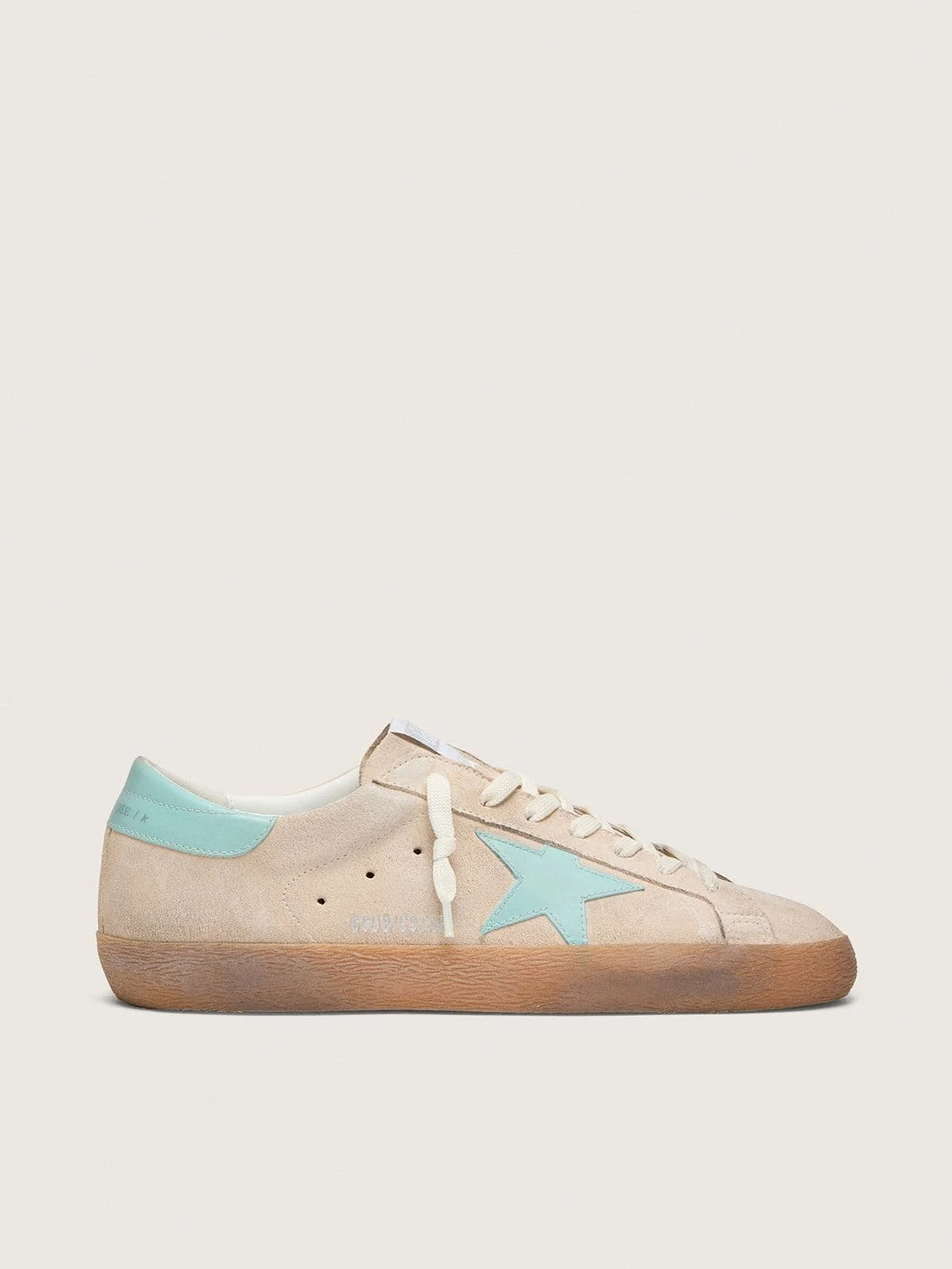 Men’s Super-Star in beige suede with aqua-green star - 1