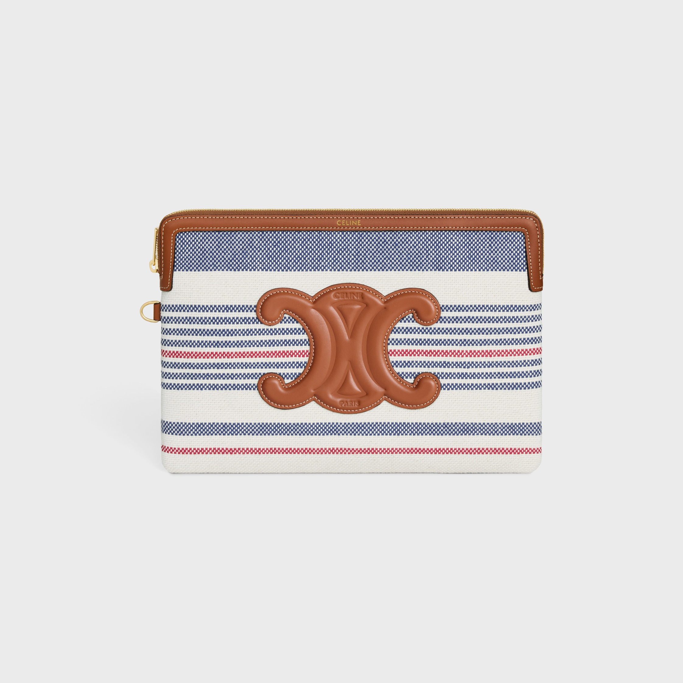 SMALL POUCH WITH STRAP in STRIPED TEXTILE AND CALFSKIN - 2