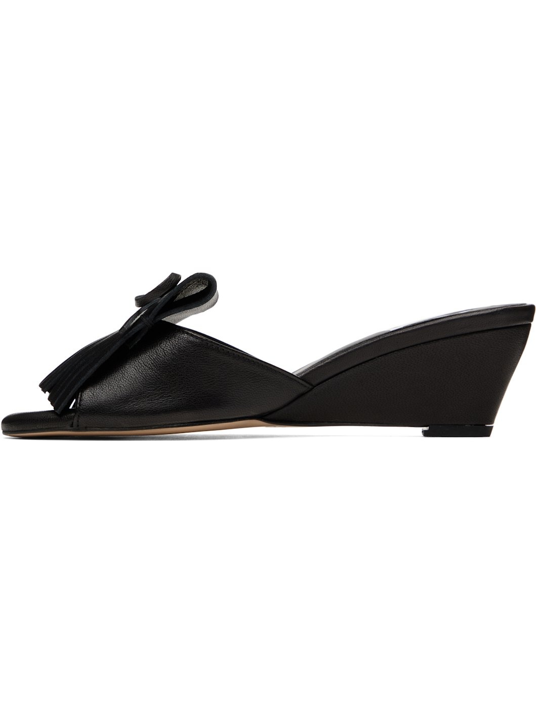 Black Fringe Wedge Mules - 3