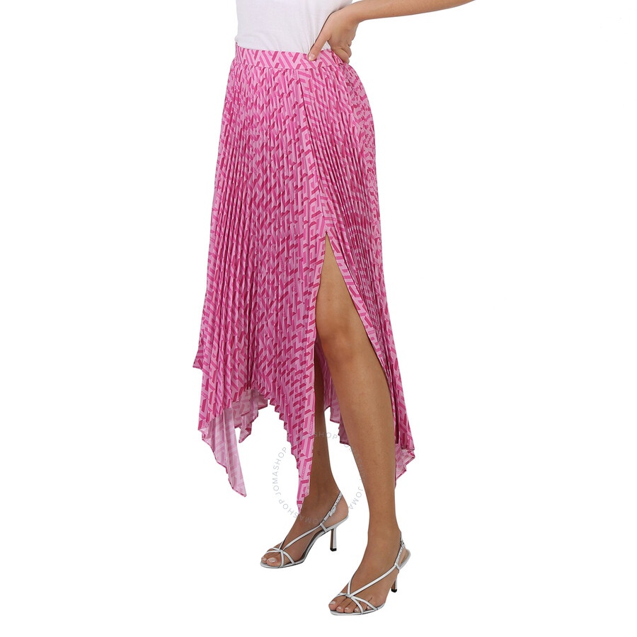 Versace Ladies Pink/Fuxia La Greca Pleated Midi Skirt - 5