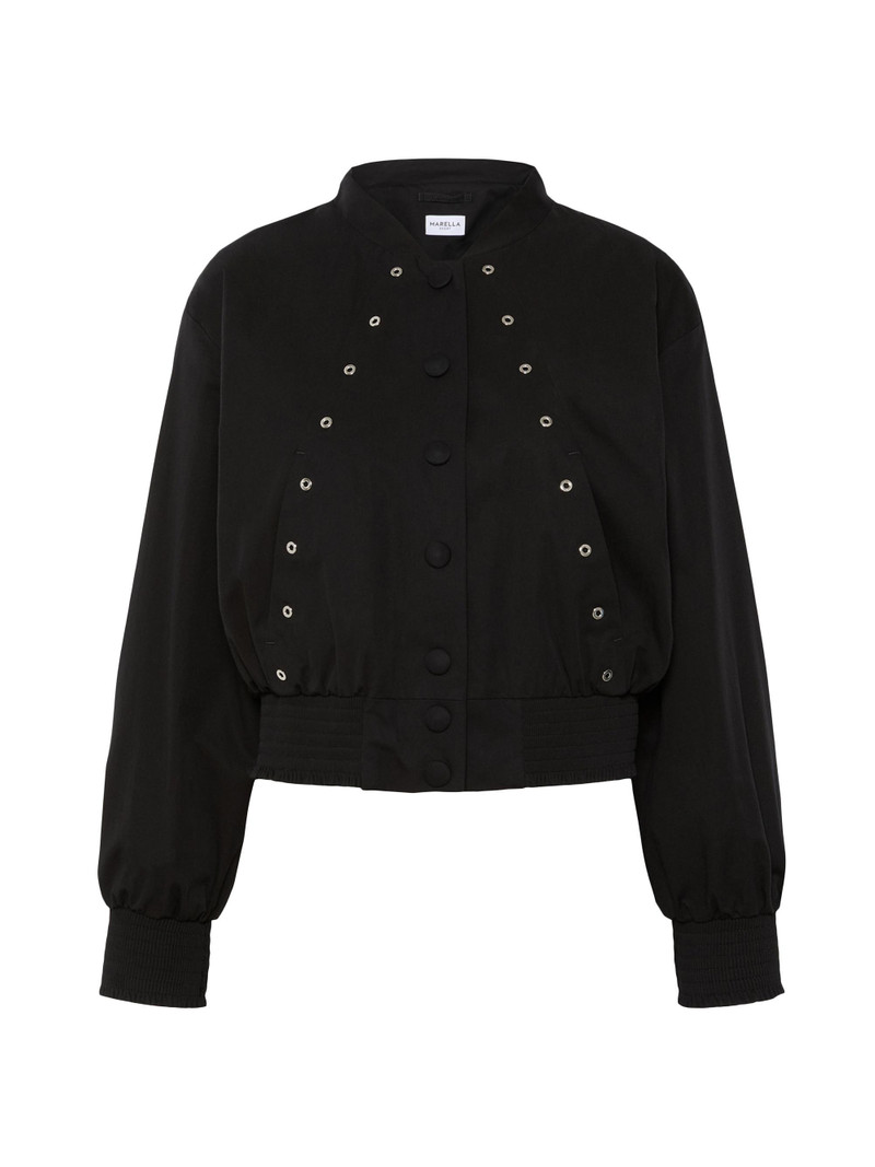 Women's Eyelet Detail Cotton Bomber Jacket - Black 1
