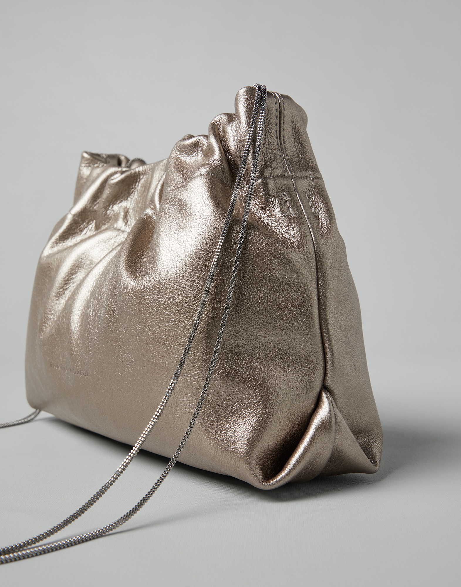 Lamé calfskin soft bag with precious chain - 3