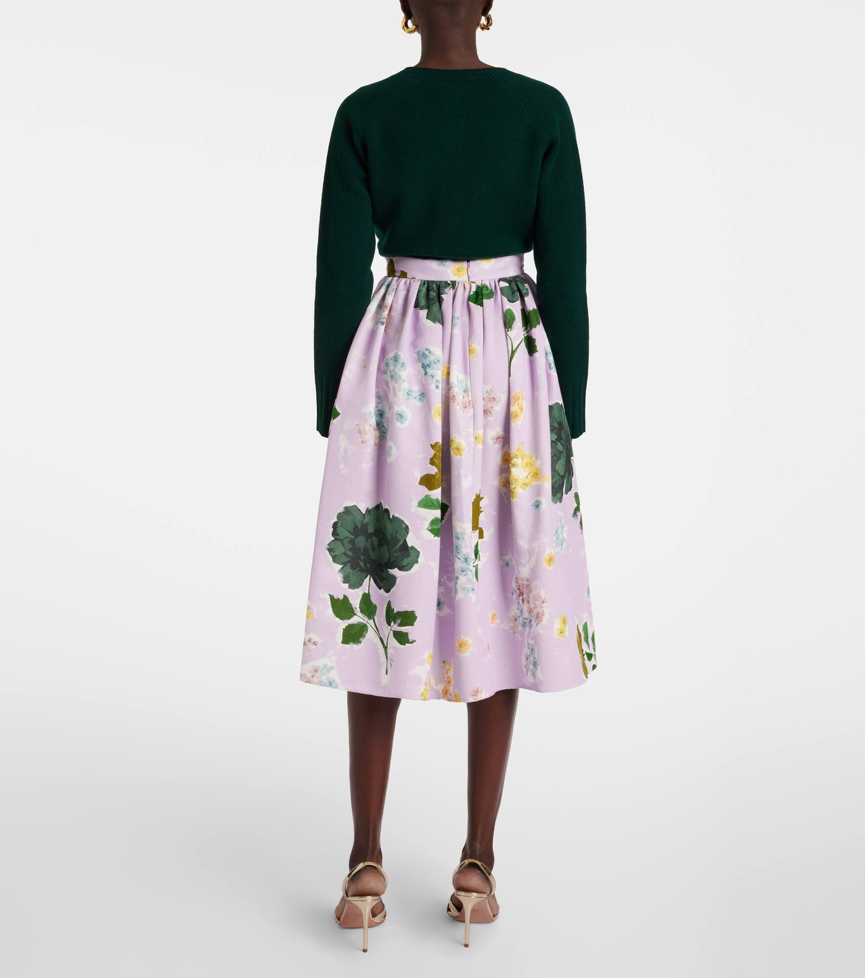 Floral cotton-blend midi skirt - 3