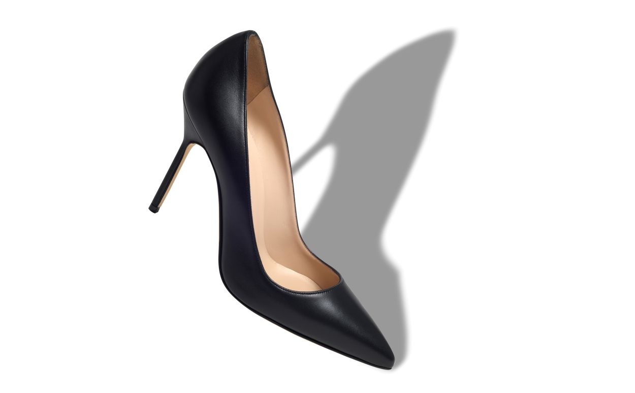 Black Nappa Leather Pointed Toe Pumps - 2