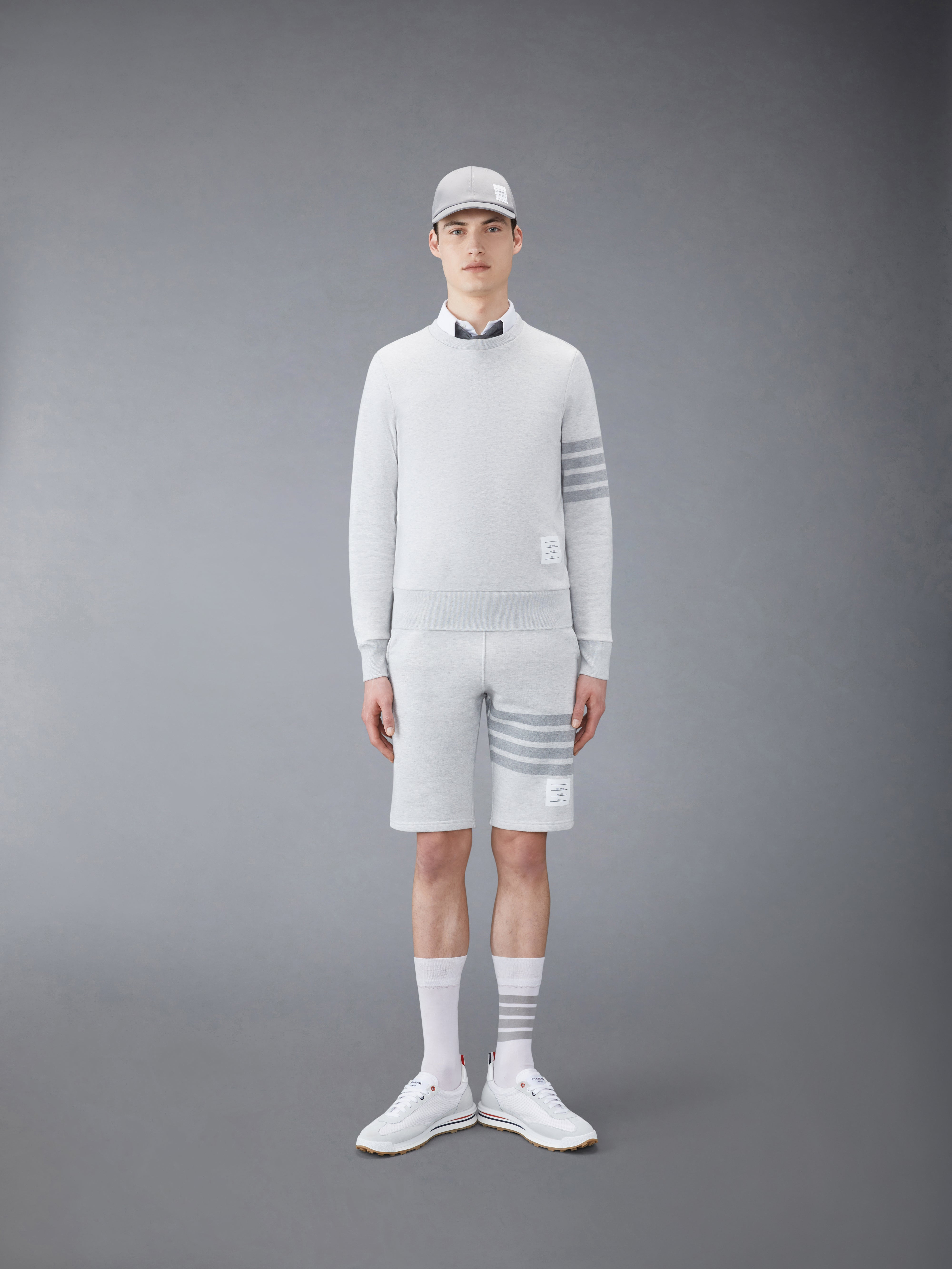 Pastel Grey Loopback Terry Tonal 4-Bar Classic Sweat Shorts - 4