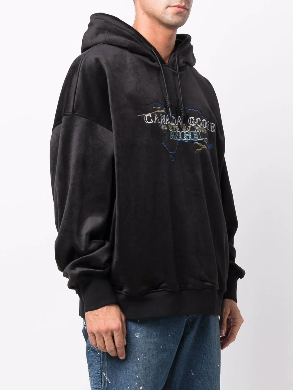 logo-embroidered velvet hoodie - 3