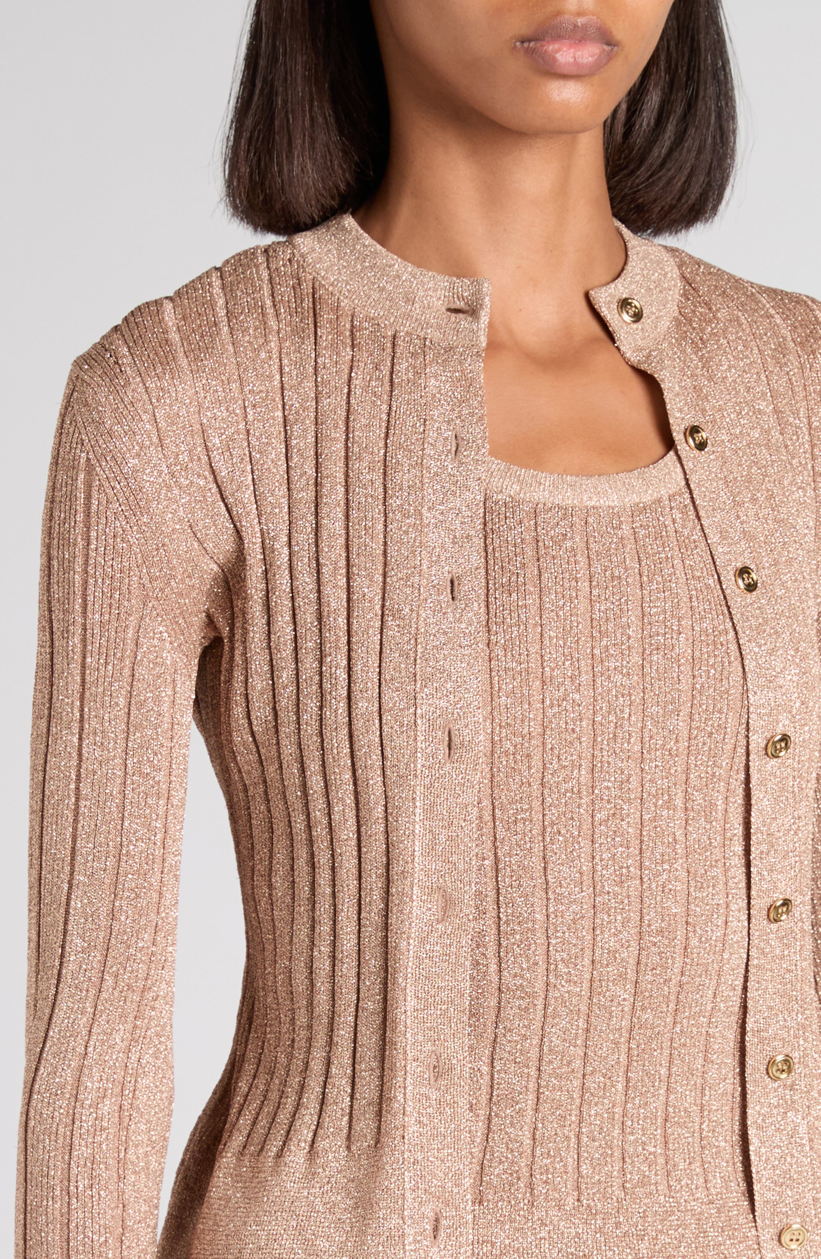 TOM FORD Metallic Rib Cardigan in Jb212 Beige Pink at Nordstrom - 5