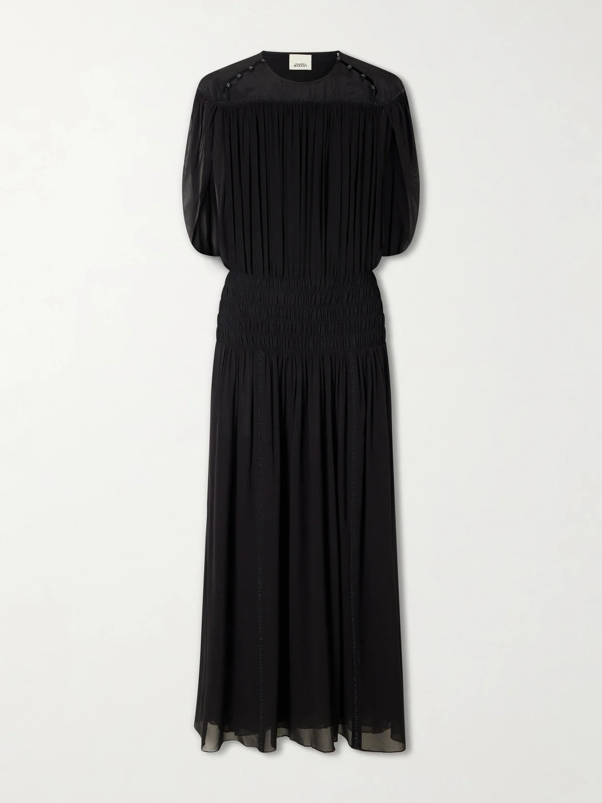Nesrine Bead-embellished Pleated Smocked Silk Maxi Dress - 1