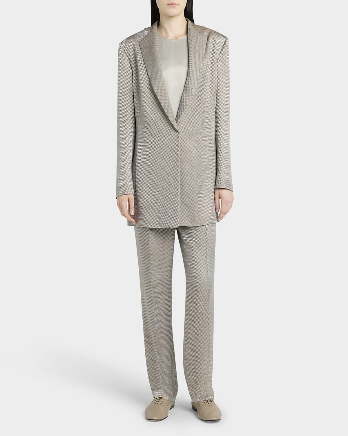 Micro Jacquard Straight-Leg Pull-On Trousers - 1