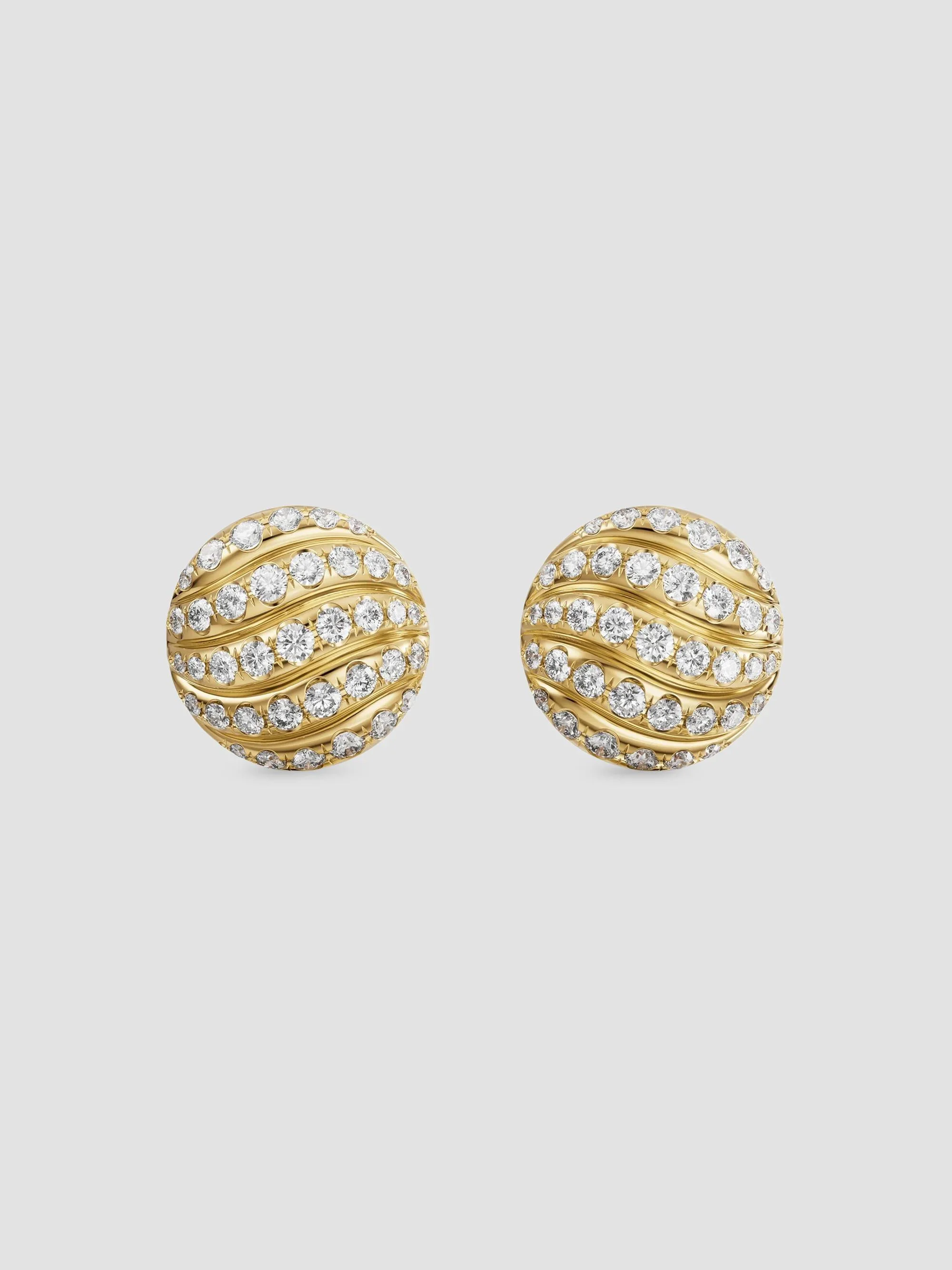 Women's Sculpted Cable Stud Earrings in 18K Yellow Gold with Diamonds, 9MM - Gold - 1
