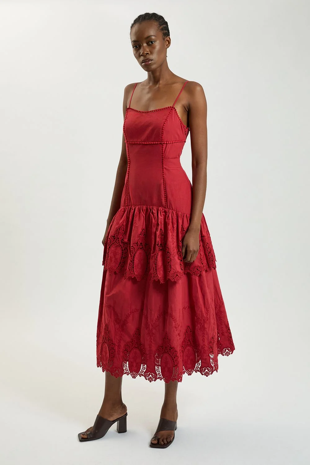 Petite Cotton Cutwork Strappy Woven Midi Dress - 1