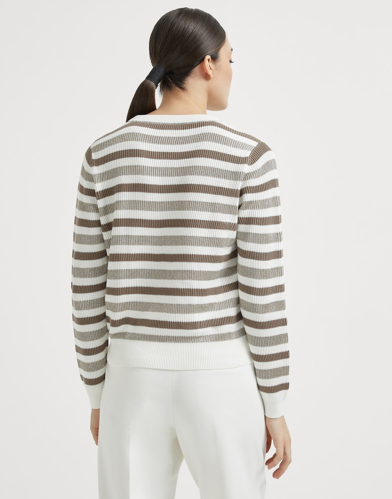 Brunello Cucinelli Sparkling striped cotton sweater with monili outlook
