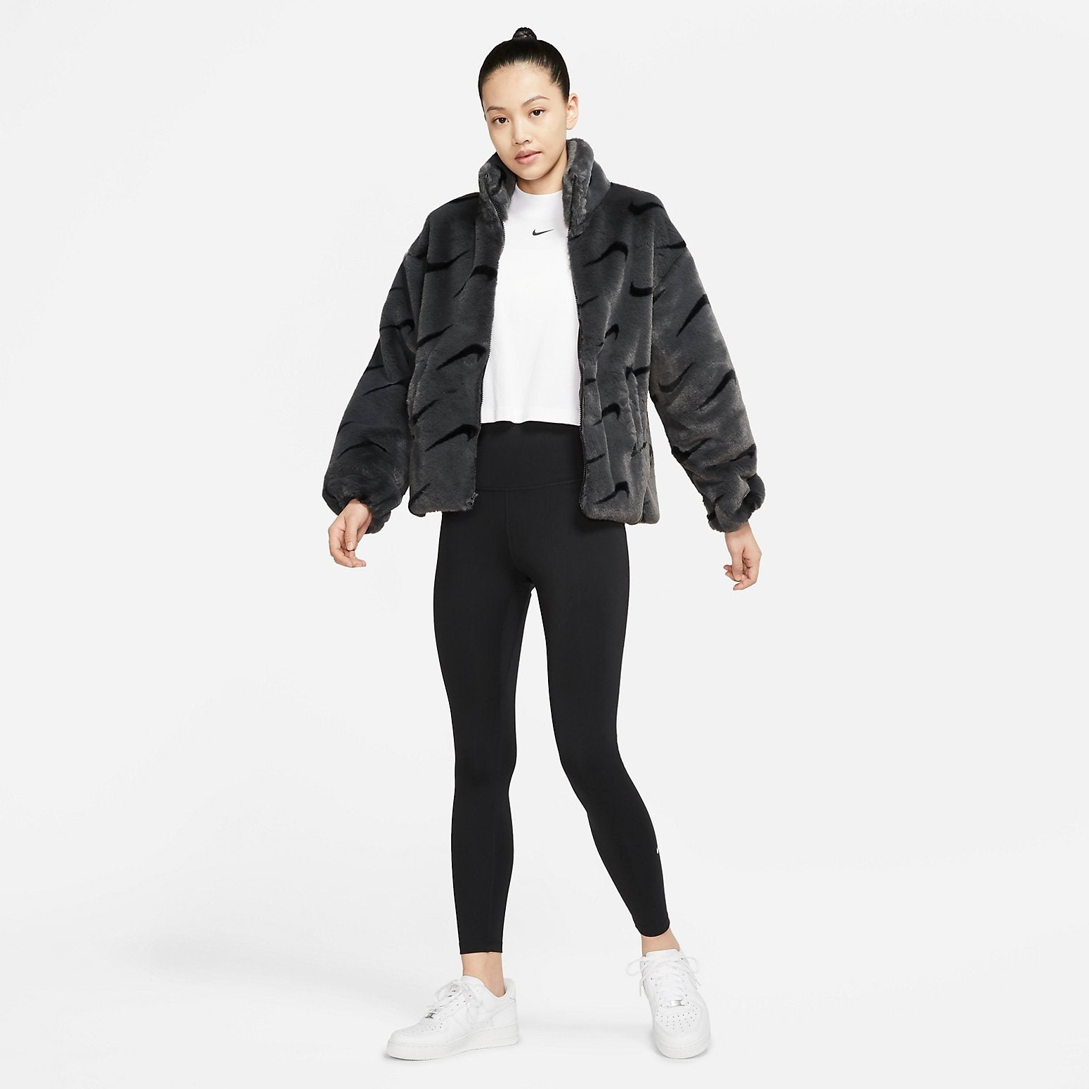 Nike (WMNS) Nike Printed Faux Fur Jacket Asia Sizing 'Dark Smoke