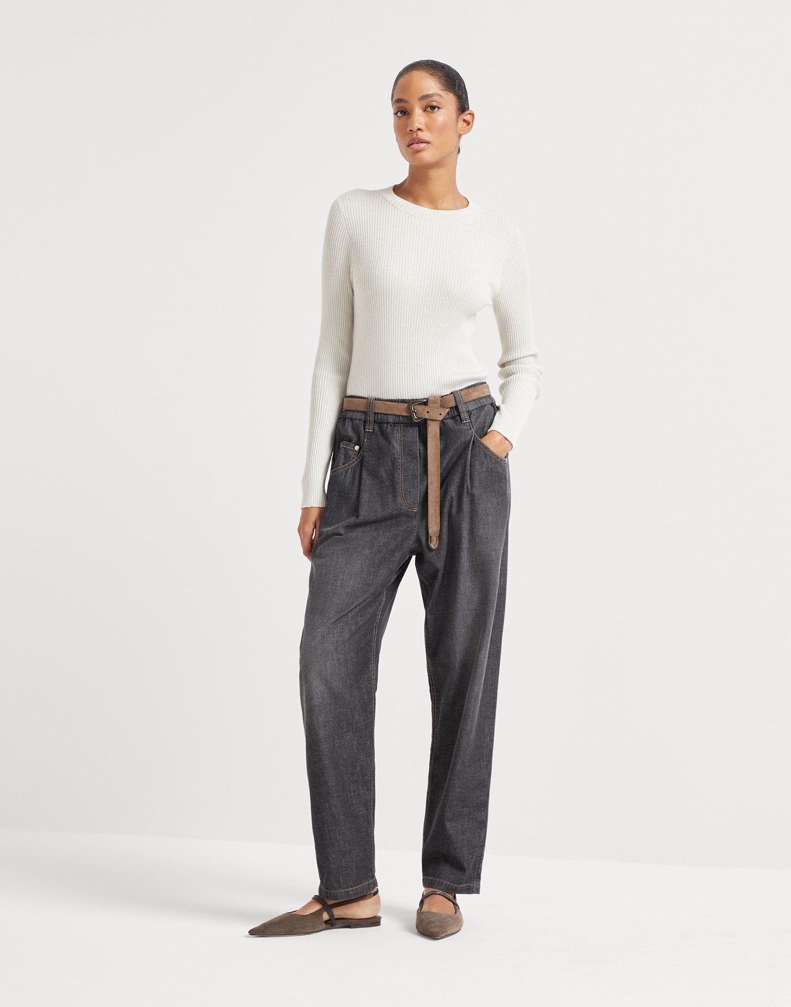 Lightweight denim five-pocket trousers - 4