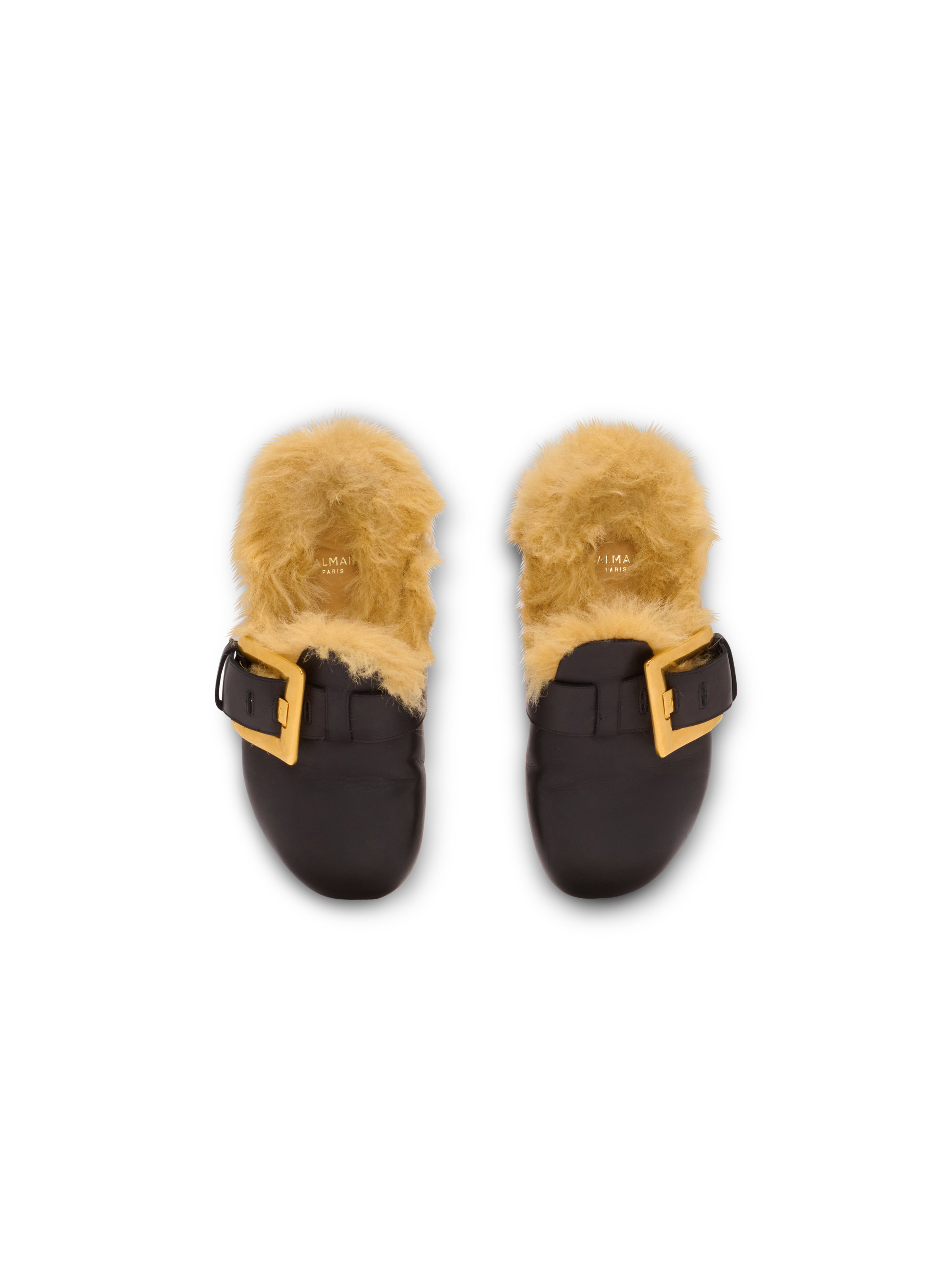 Flat leather and faux fur mules - 3
