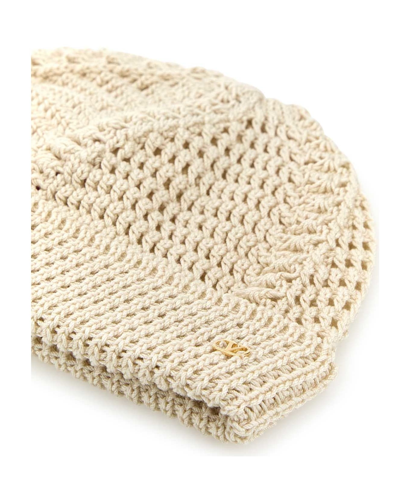 Sand Cotton Knitted Vlogo Signature Beanie Hat - 3