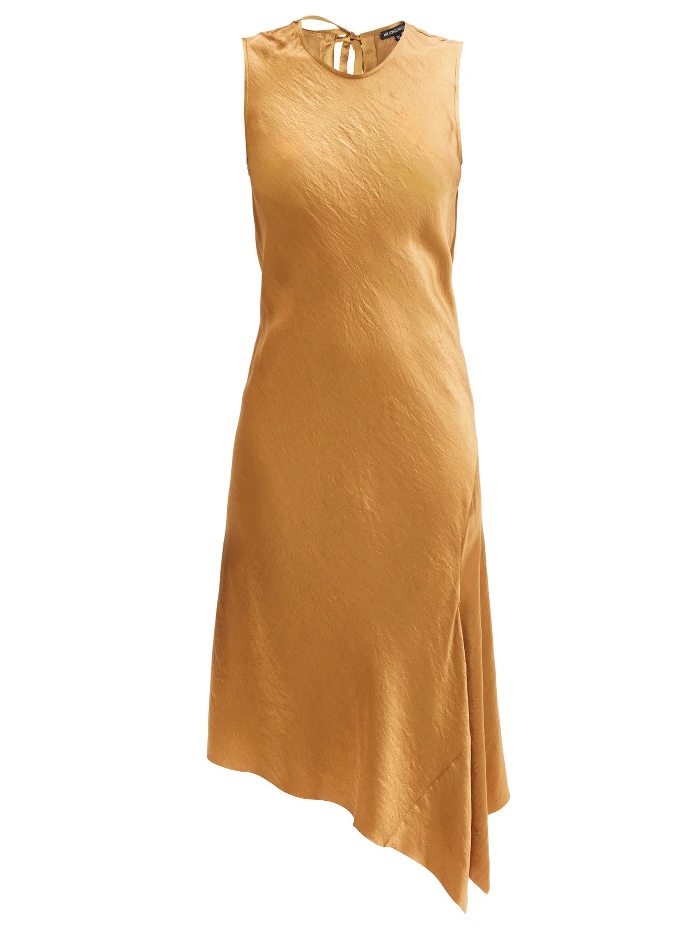 Asymmetric-hem crinkled-satin dress - 1