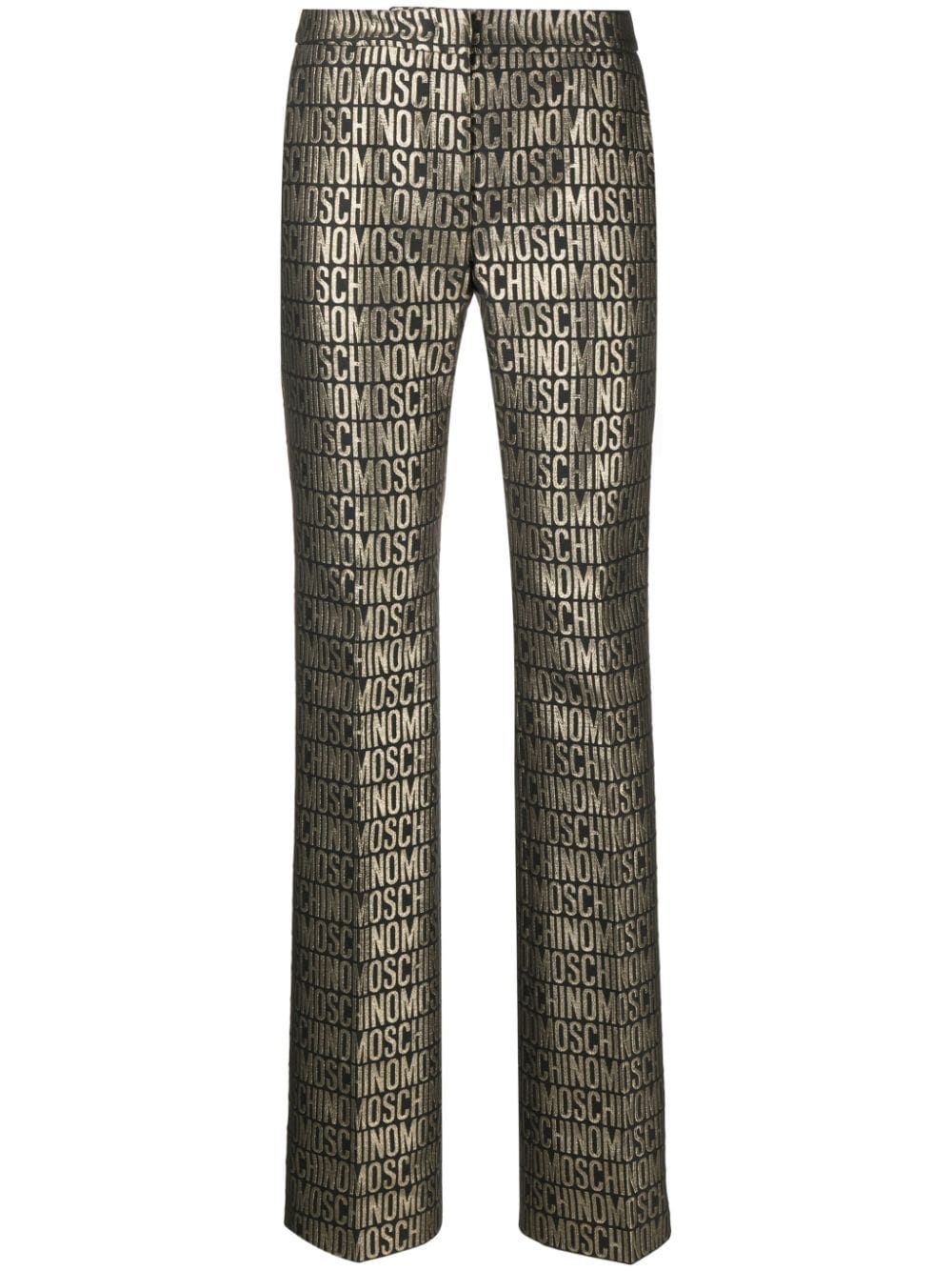 metallic logo-print straight-leg trousers - 1