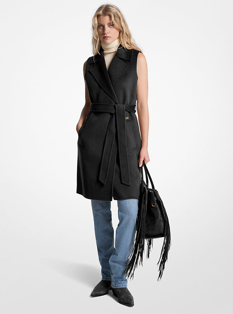 Wool Blend Belted Wrap Vest 1
