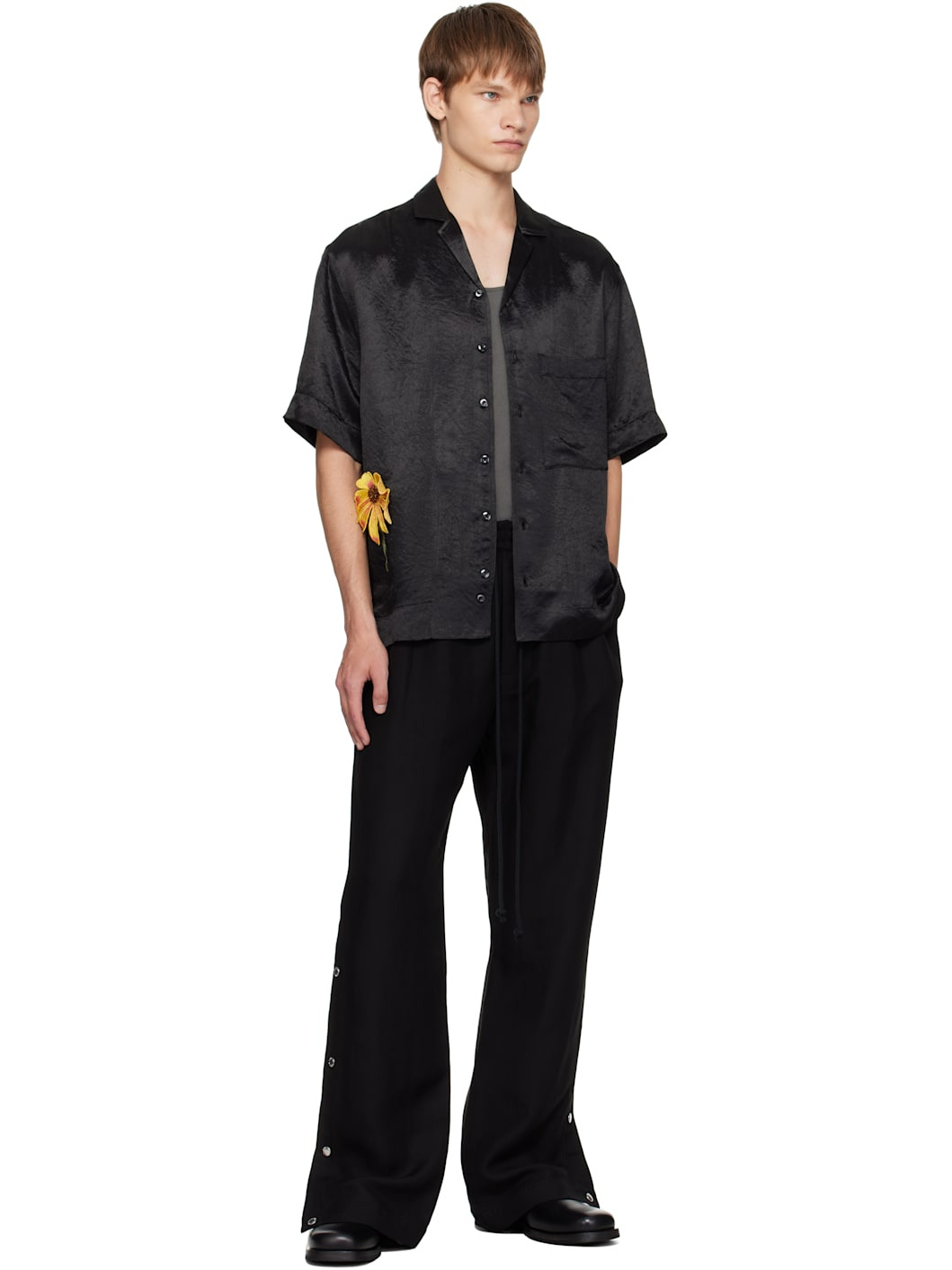 Black Flower Short Sleeve Box Shirt - 4