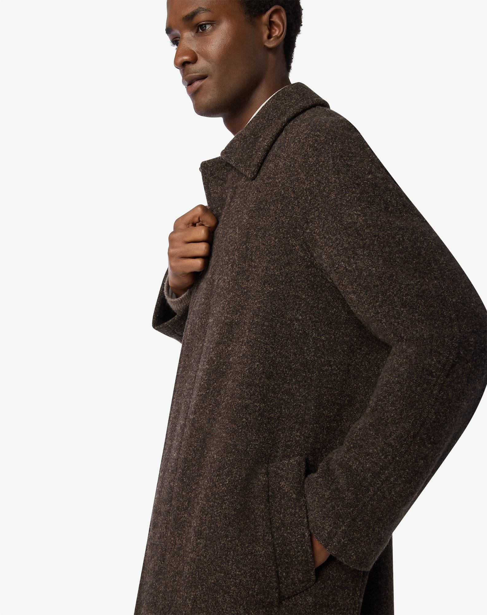 Brown technical wool coat - 5