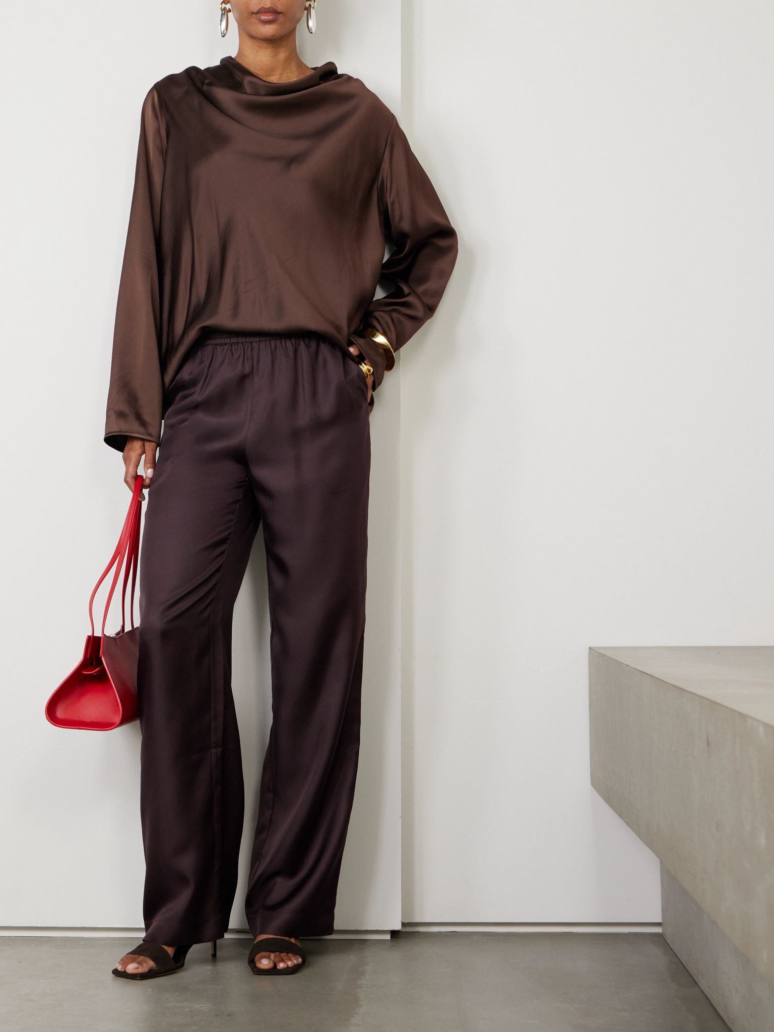 Alera silk-twill wide-leg pants Brown - 2