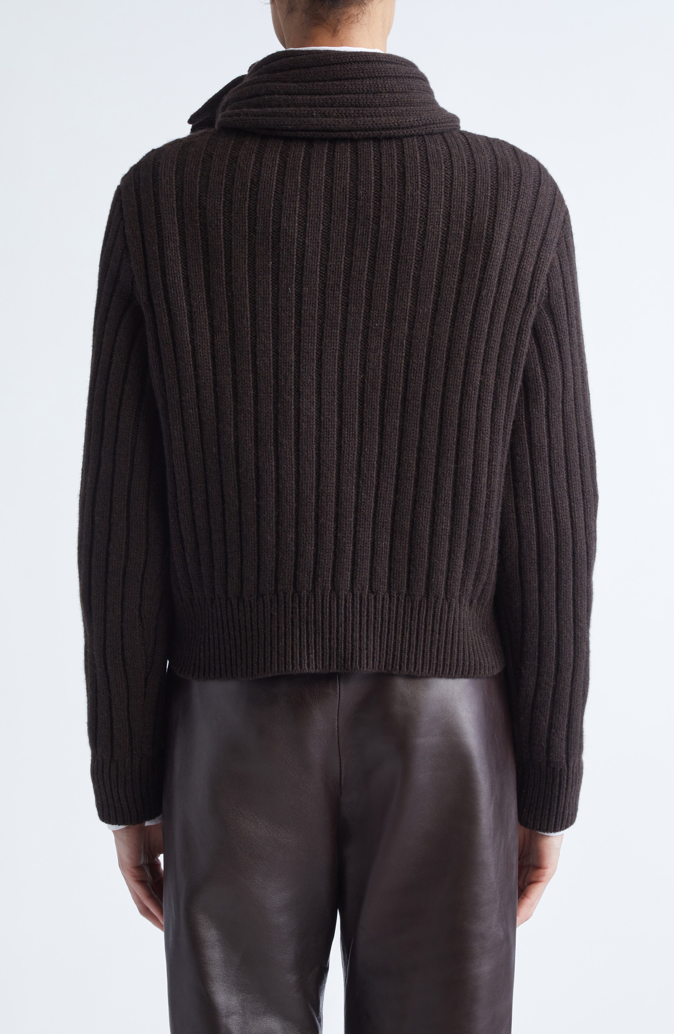 Brandon Maxwell The Ryan Rib Recycled Cashmere Scarf Sweater in Chocolate Brown at Nordstrom - 3