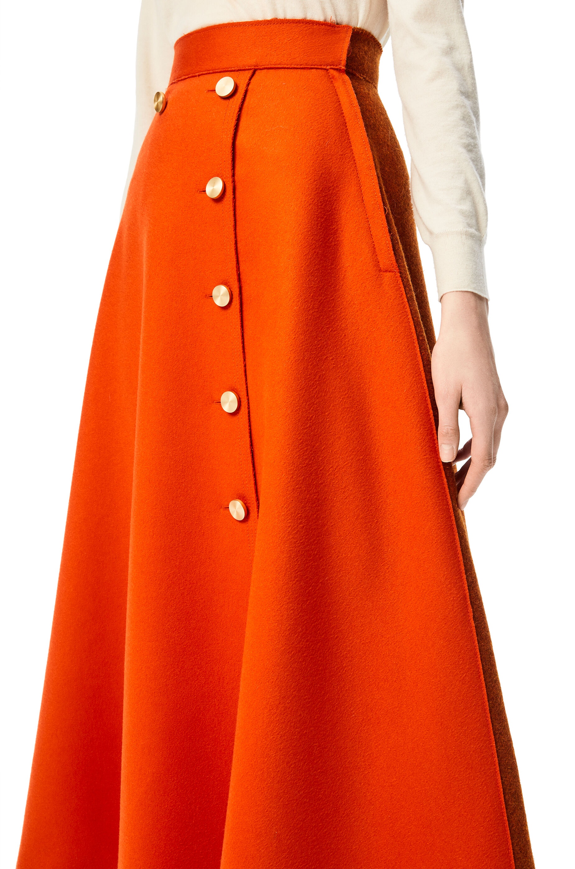 Gold button midi skirt in wool and cashmere - 5