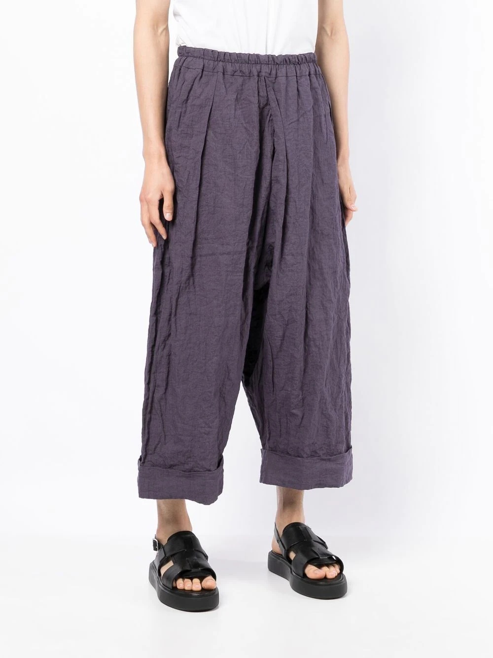 crinkled wide-leg cropped trousers - 3