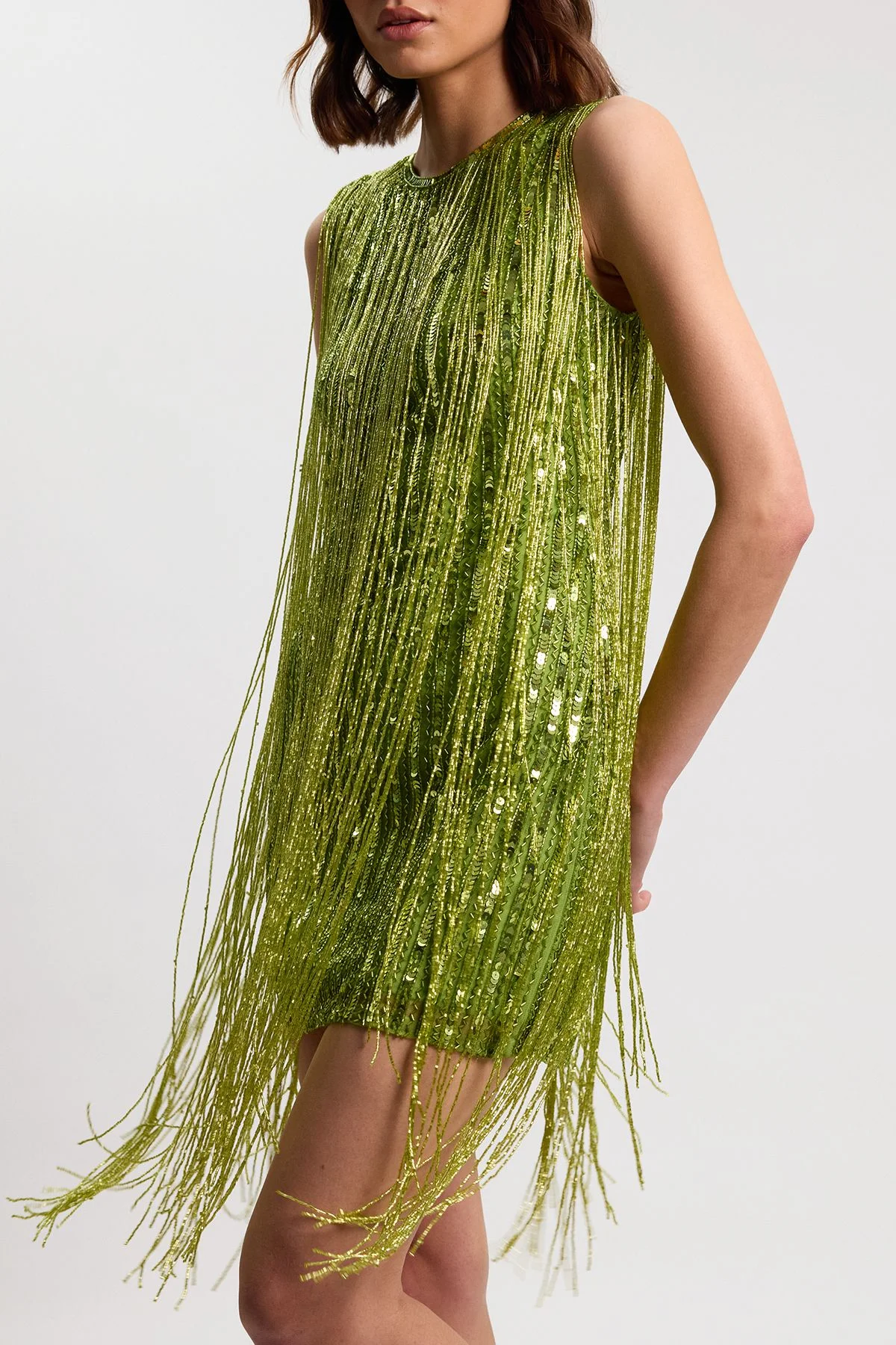Beaded Fringed Sleeveless Woven Midi Dress - 1