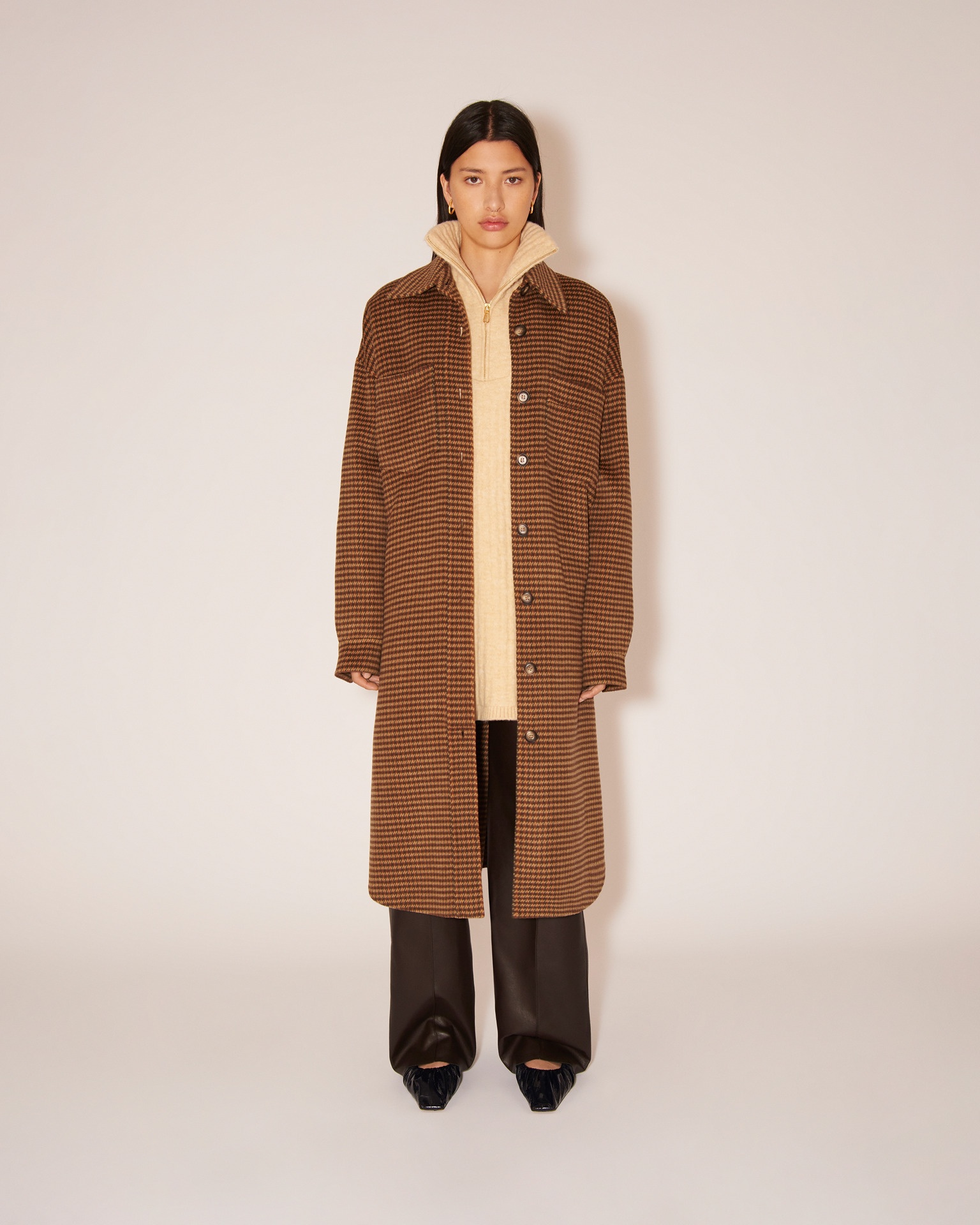 CRUZA - Checked wool and silk-blend coat - Camel - rust gray - 3