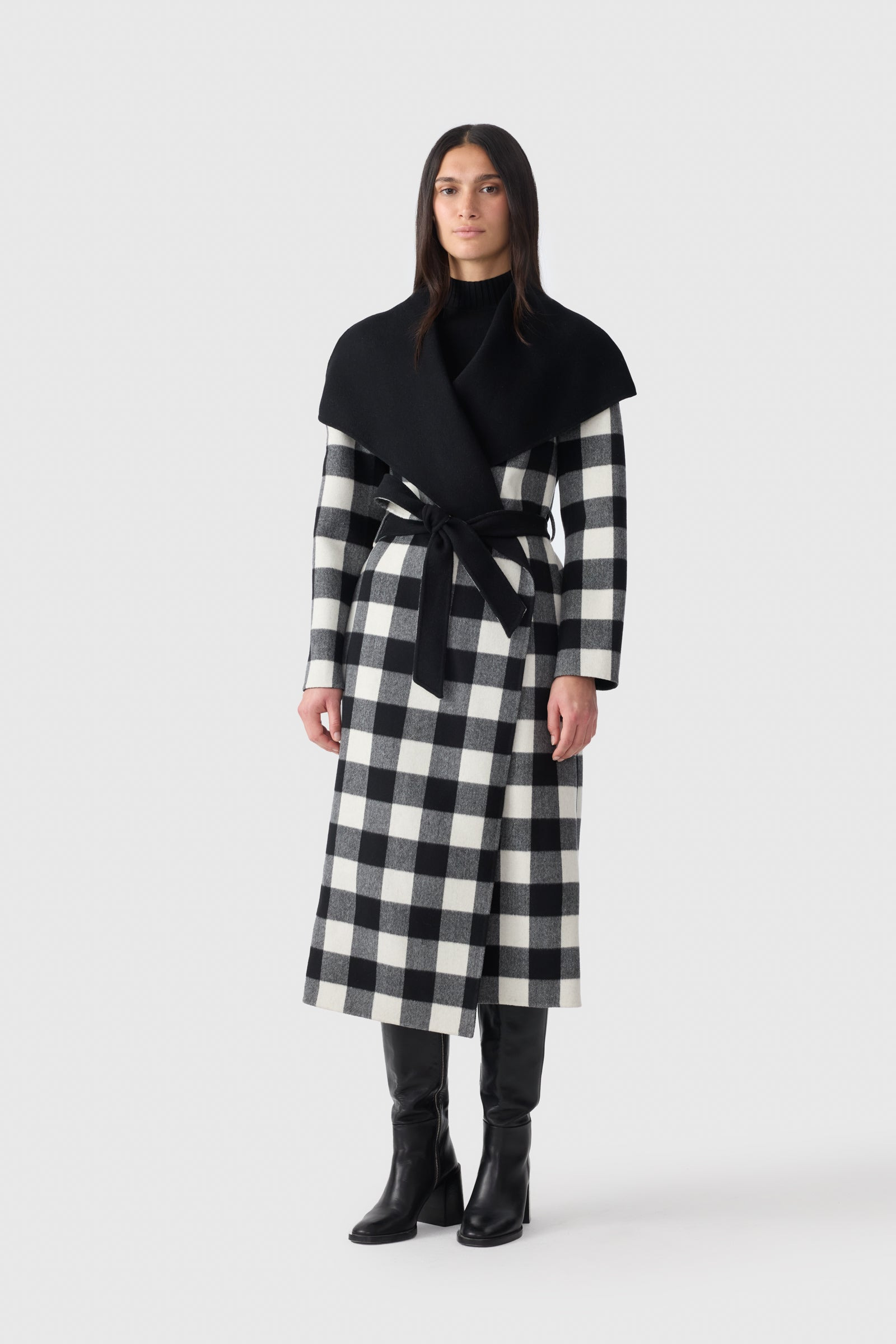 MAI-PL Reversible Plaid Wrap Coat in Double-Face Wool - 2