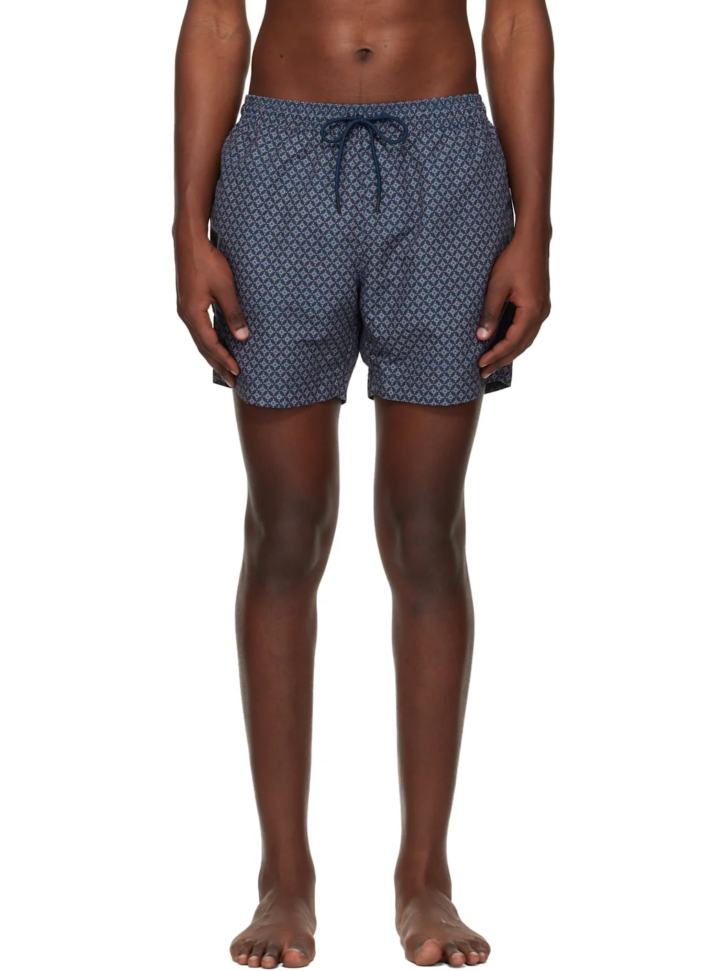 Navy & Orange Micro-Print Swim Shorts - 1