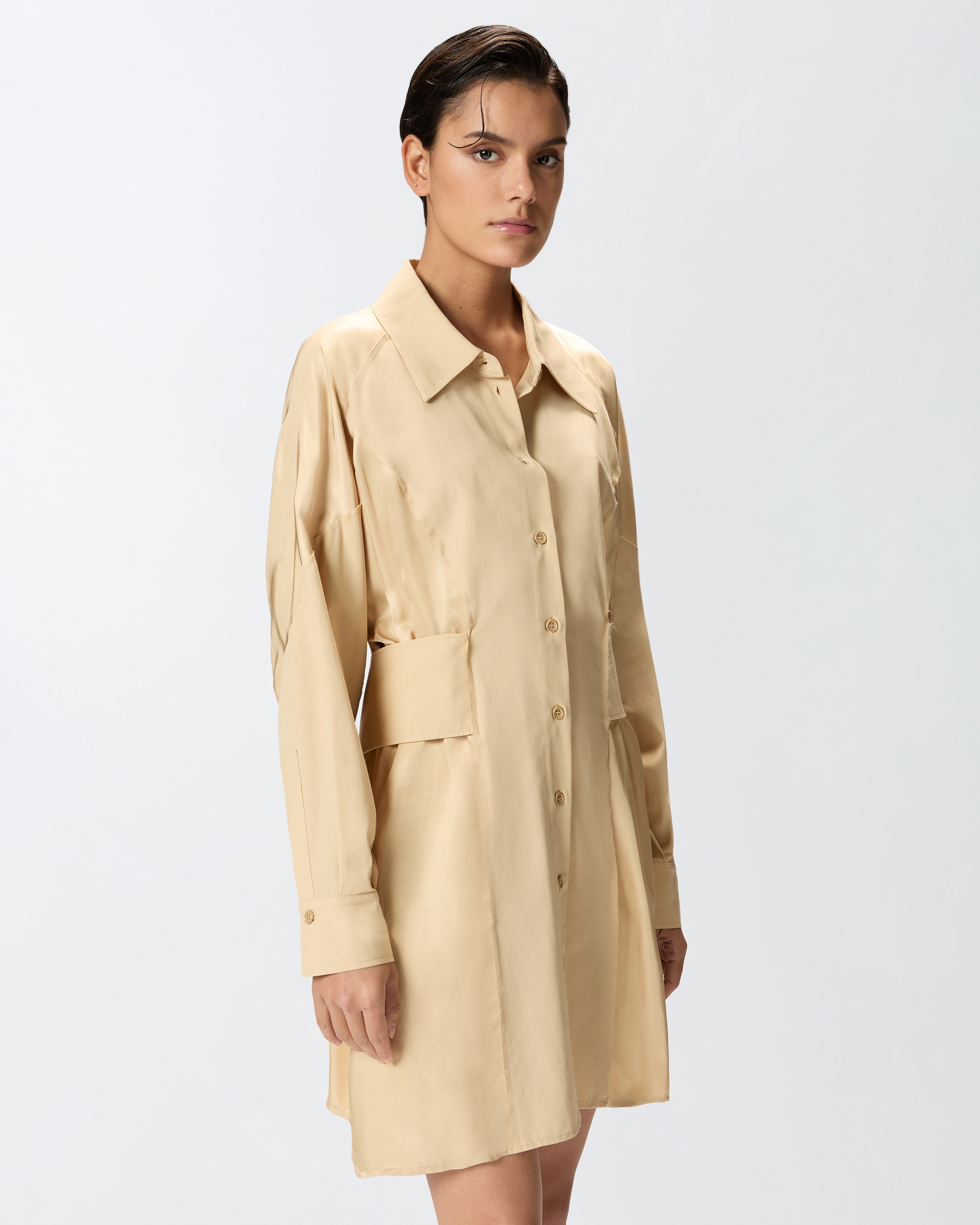 SHORT SHIRT DRESS IN HABOTAI AND COTTON - 3