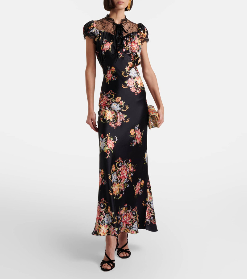 RODARTE Floral lace-trimmed silk midi dress outlook
