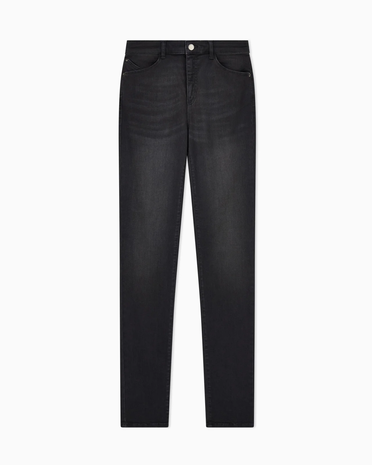 J18 High-waisted 마른-fit 돌걸이 안락 데님 청바지 - 1