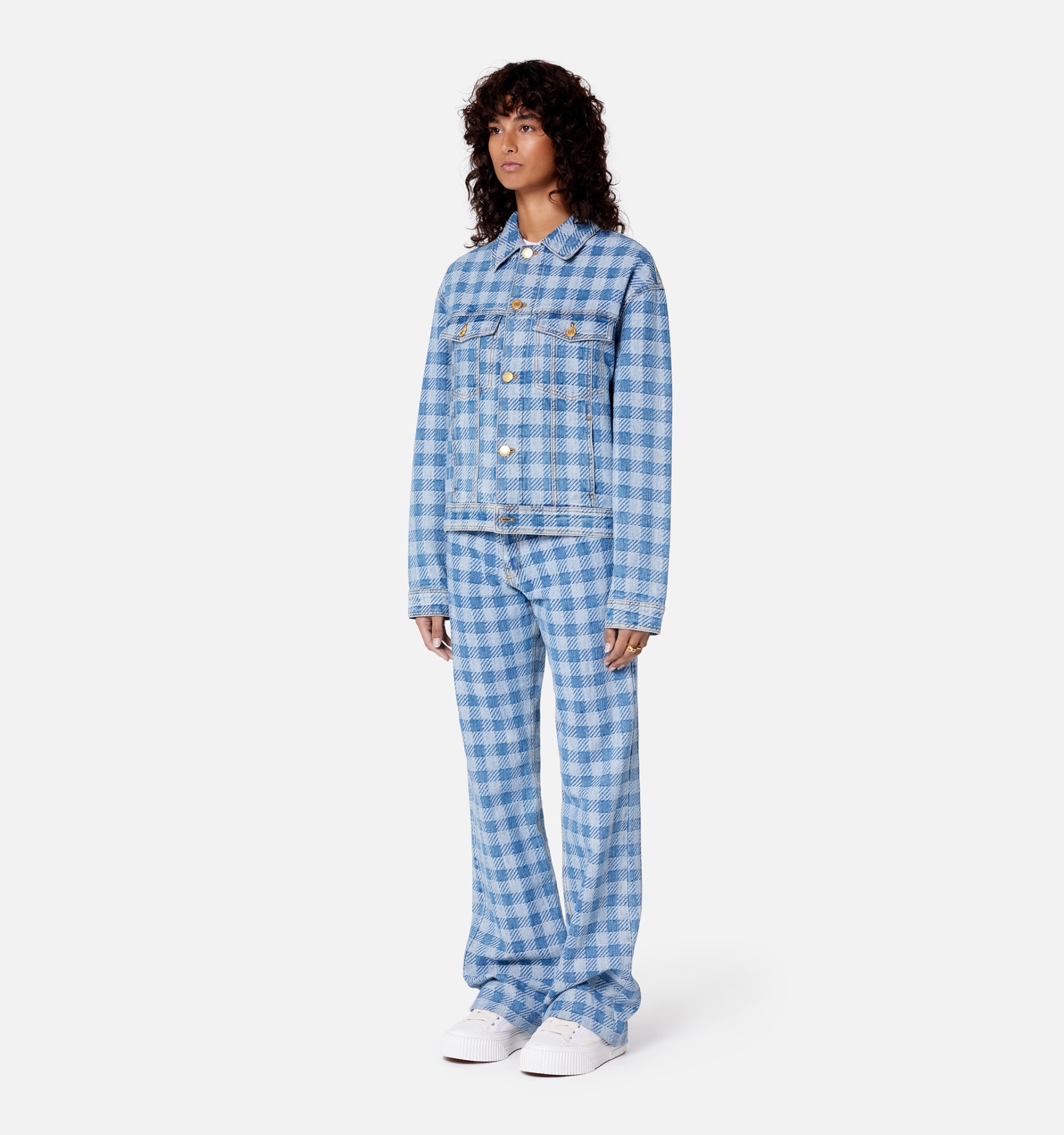 Gingham Boxy Fit Denim Jacket - 4