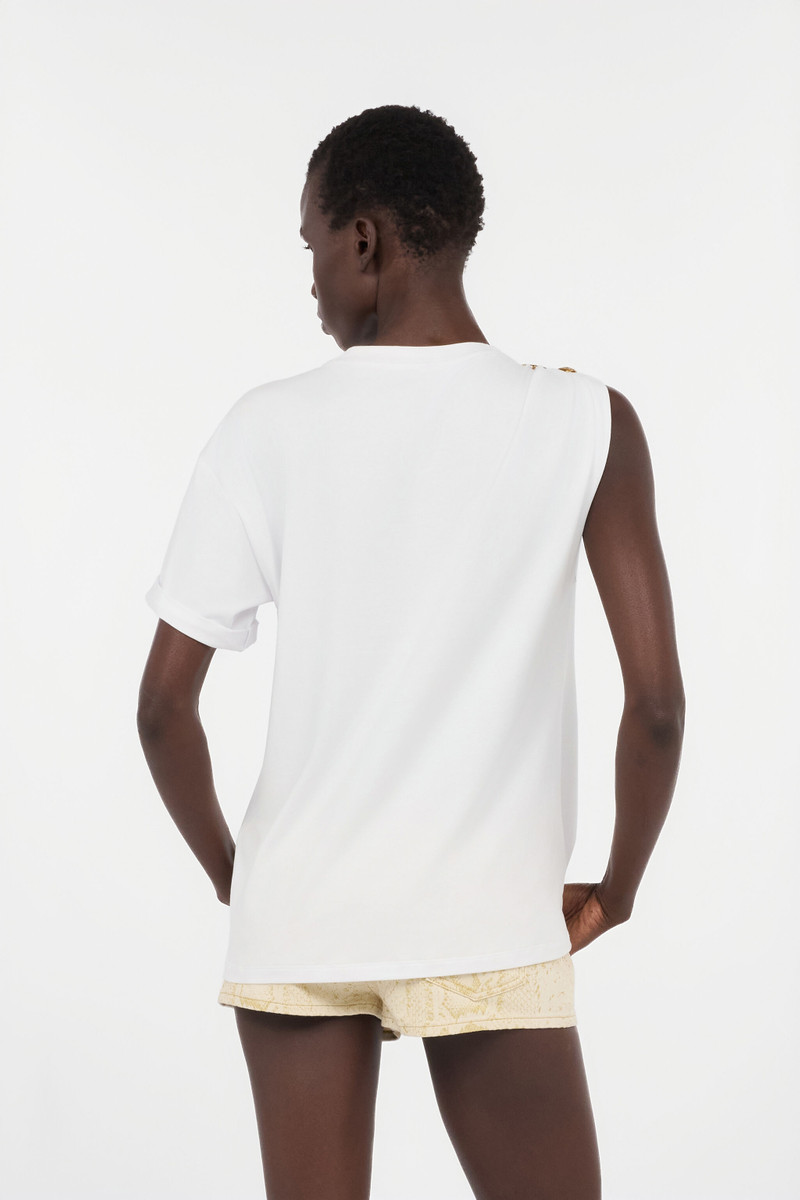 White Asymmetric T-shirt with Snake Motif 4