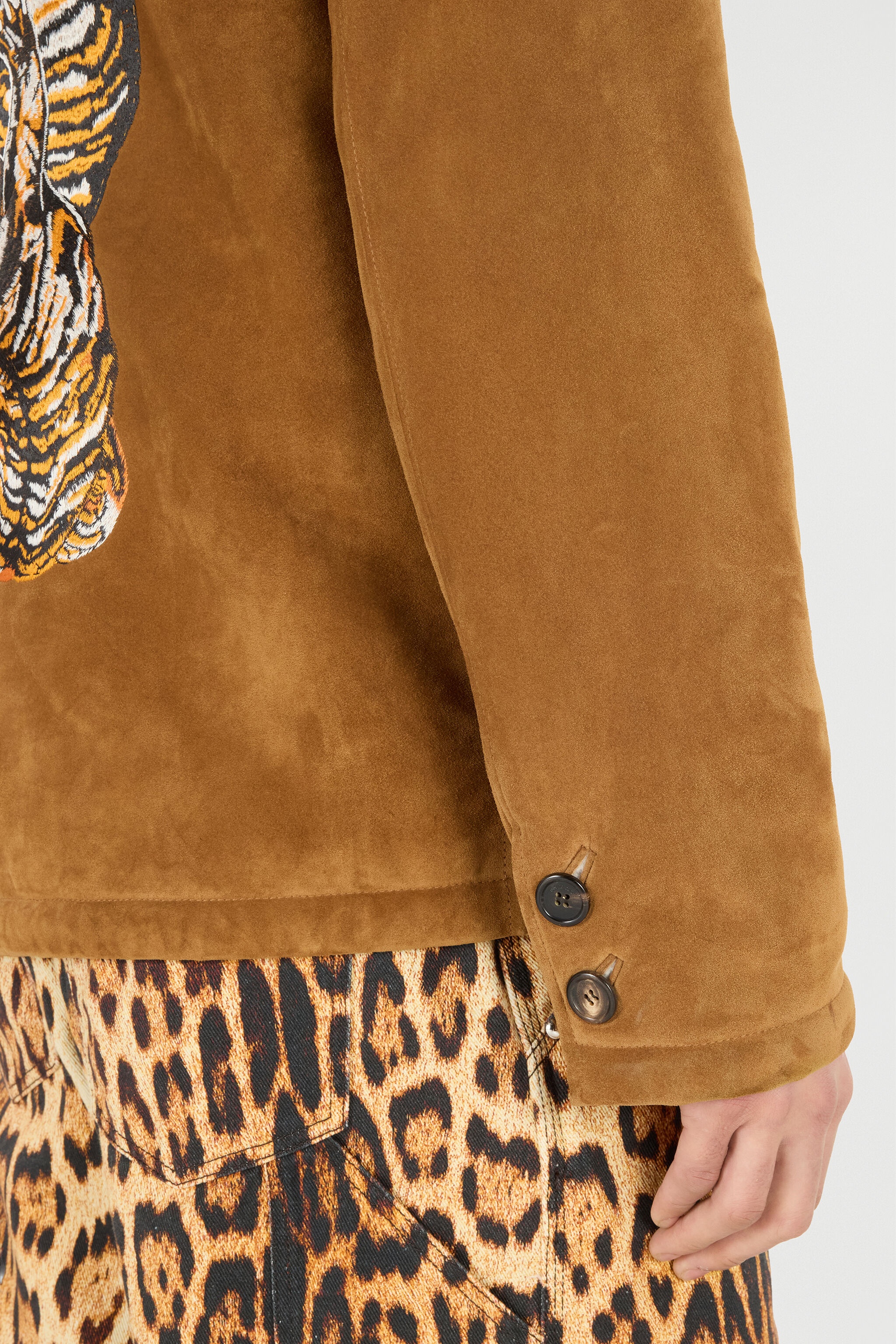 Suede Leather Jacket with Flowers and Tigers - 7