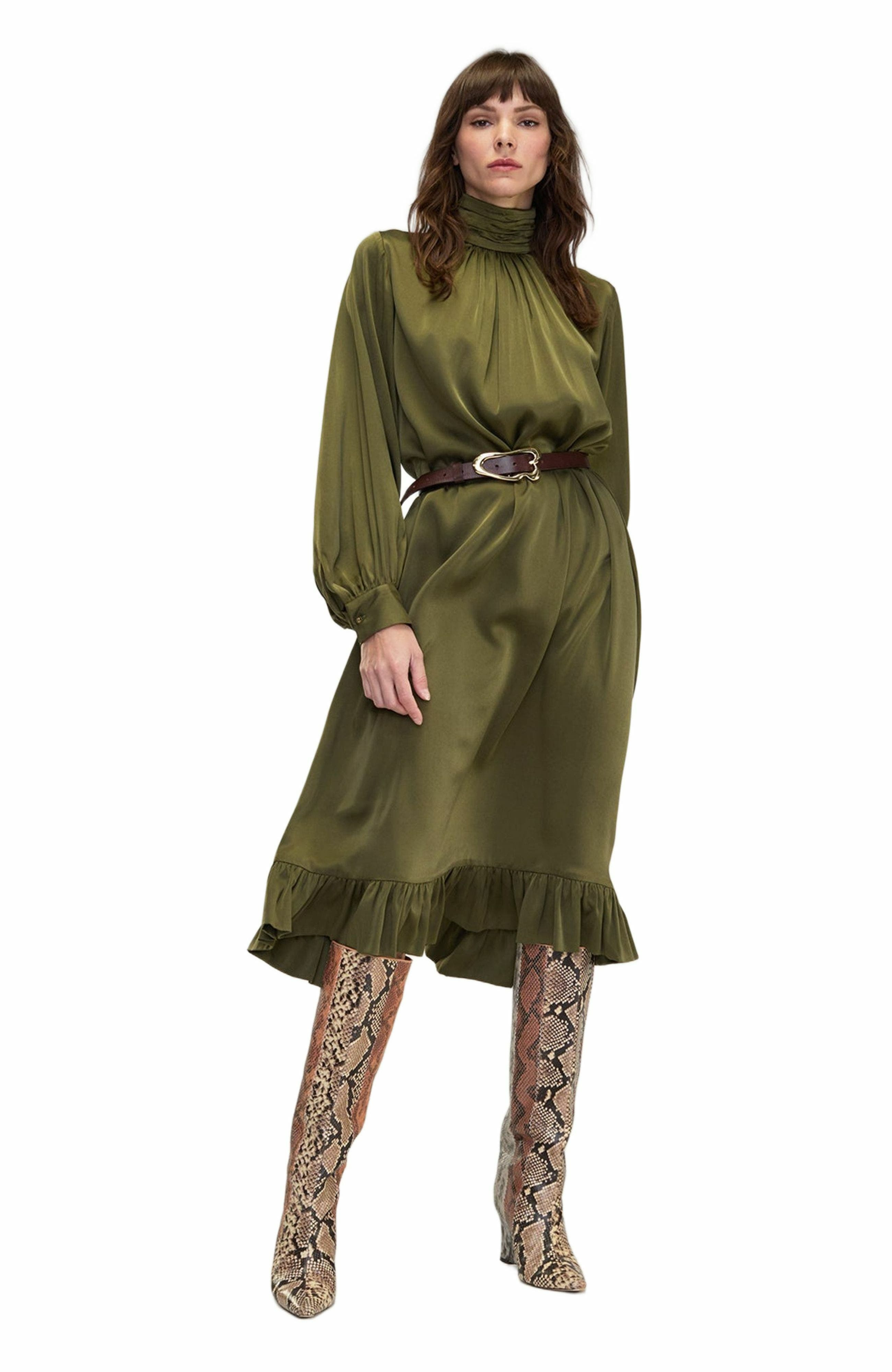 Cynthia Rowley Monroe Silk Charmeuse Dress in Dark_Olive at Nordstrom - 6