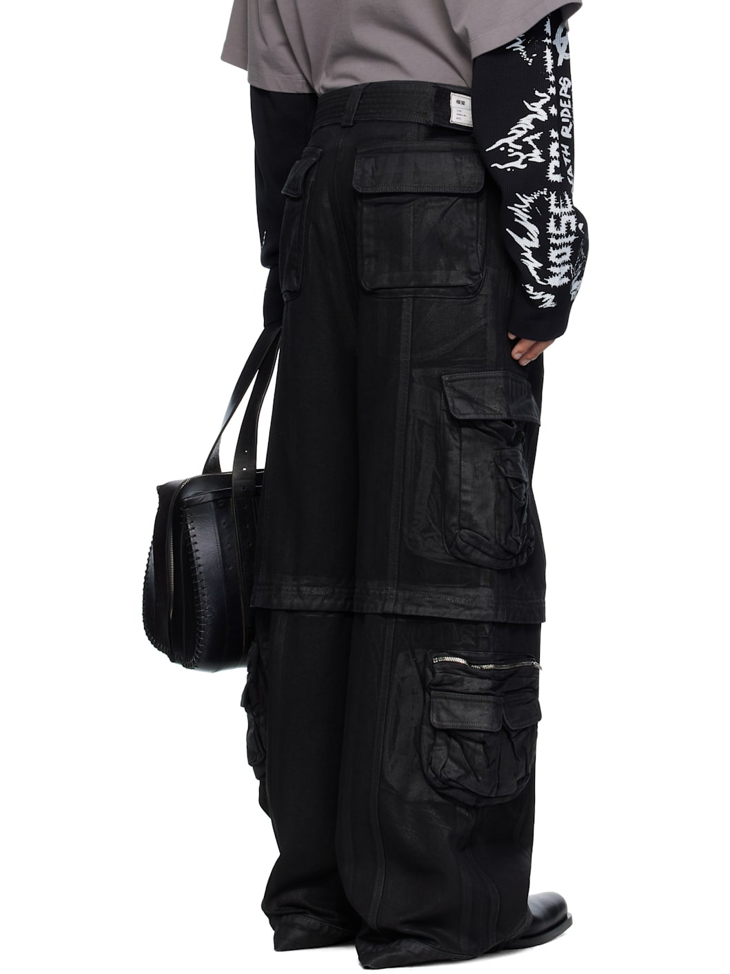 Black Coated Denim Cargo Pants - 3