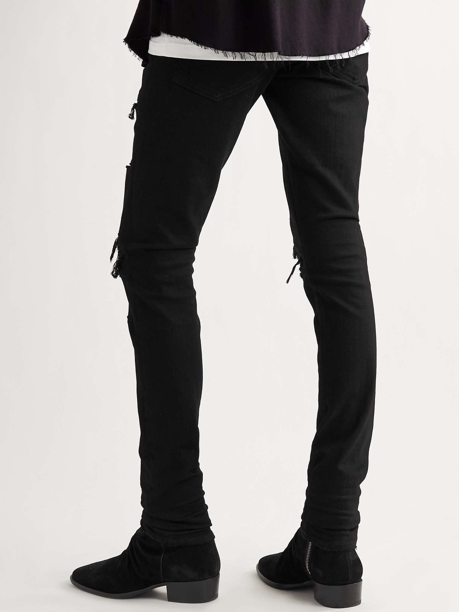 MX1 Skinny-Fit Distressed Leather-Panelled Stretch-Denim Jeans - 4