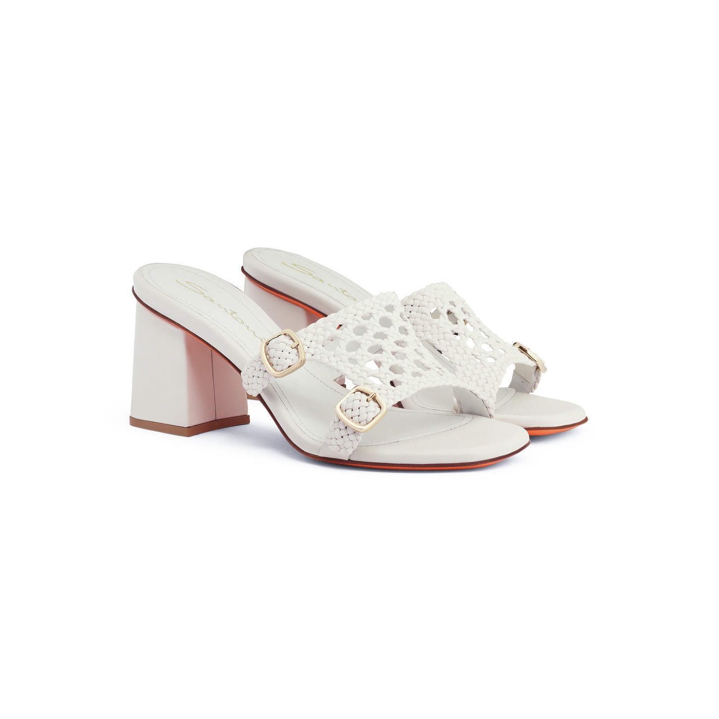 Women's white woven leather double-buckle Didi high-heel sandal - 3